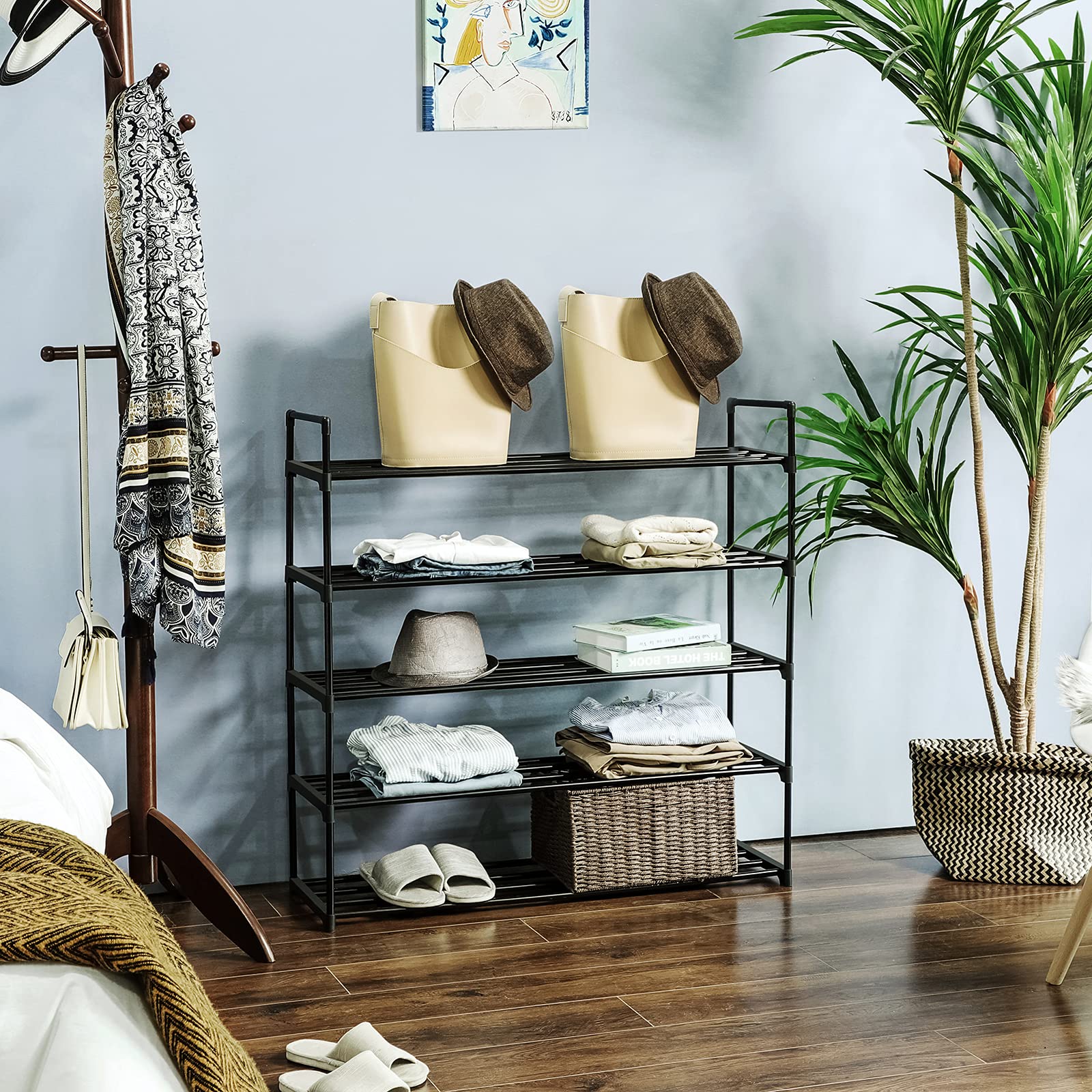 Songmics LSA15BK scarpiera 5 ripiani 92x30x93 cm nera 25 paia