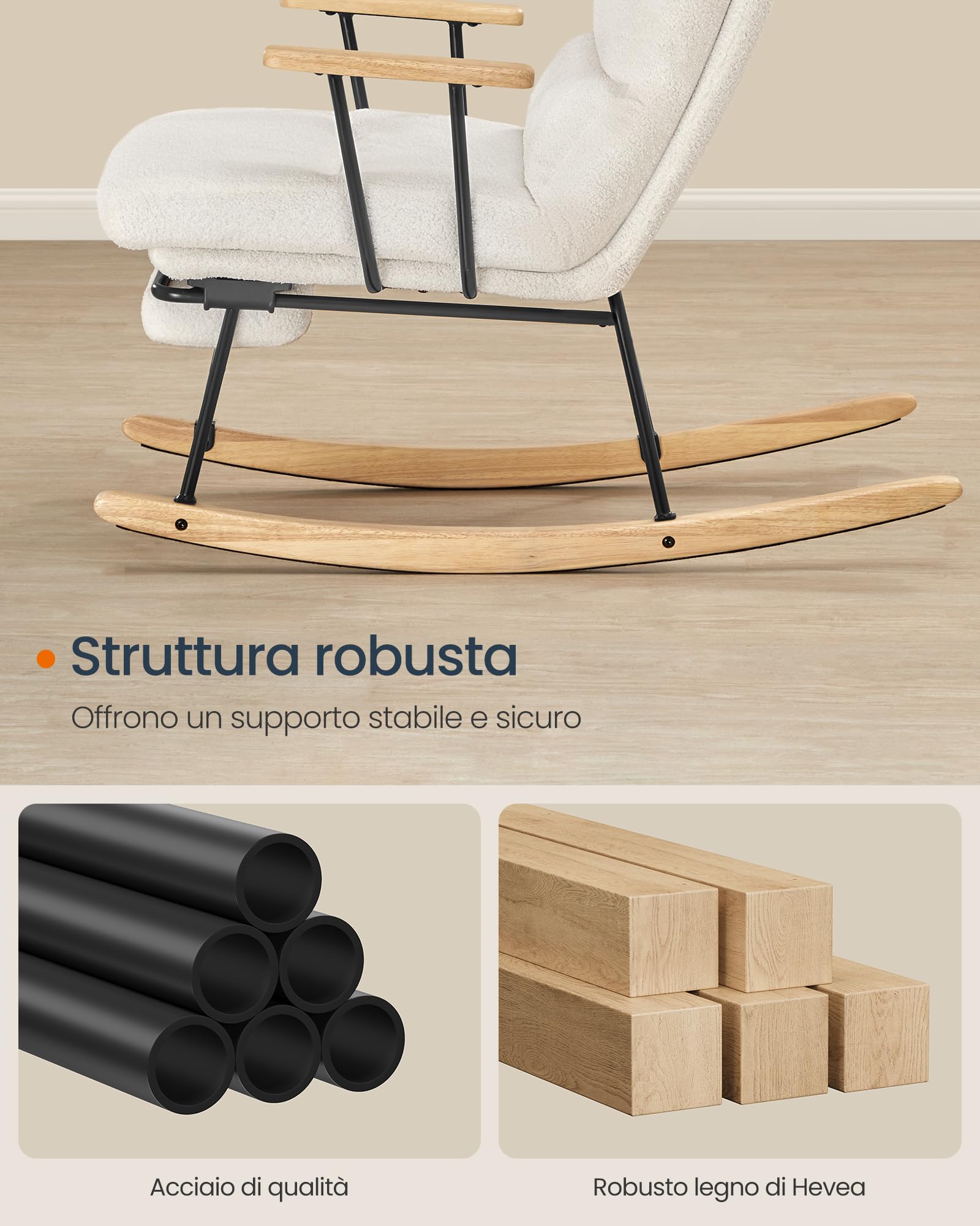Songmics Home LYY016W01 Poltrona Dondolo Crema Reclinabile
