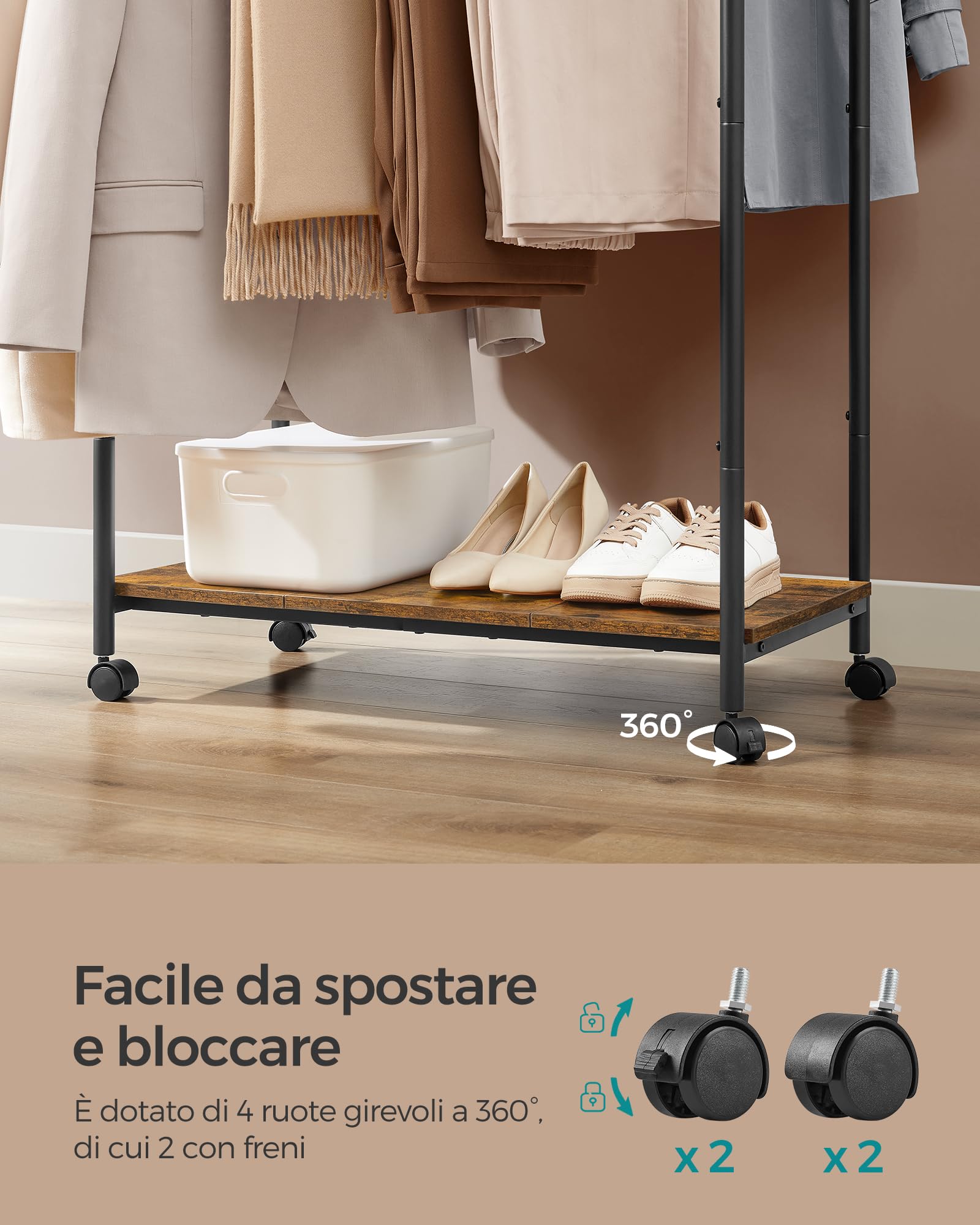Songmics HSR152B01 Stand Appendiabiti Ruote Vintage 98,5 cm