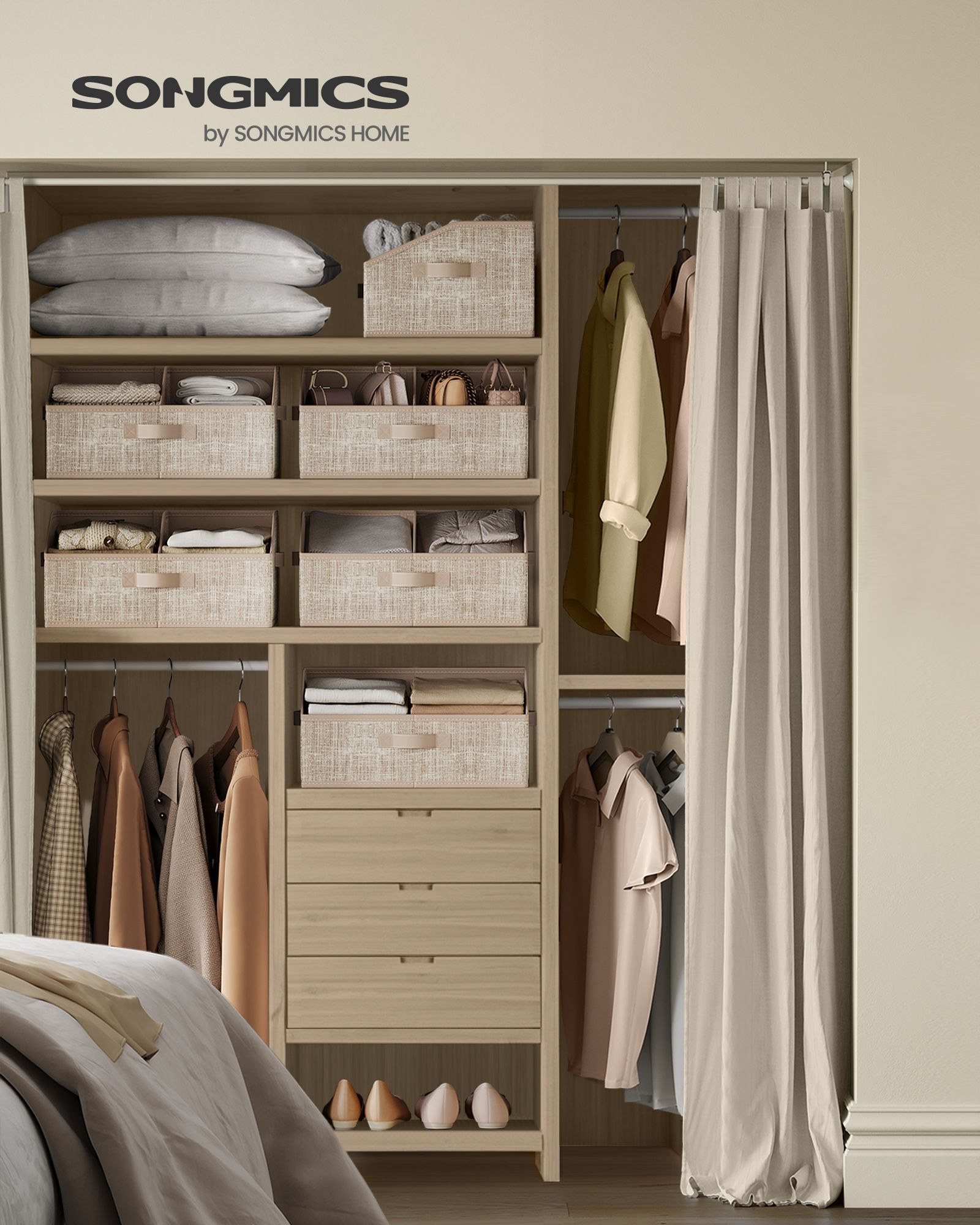 Songmics Scatole Tessuto Set 6 Pezzi 40x30x20cm Pieghevoli