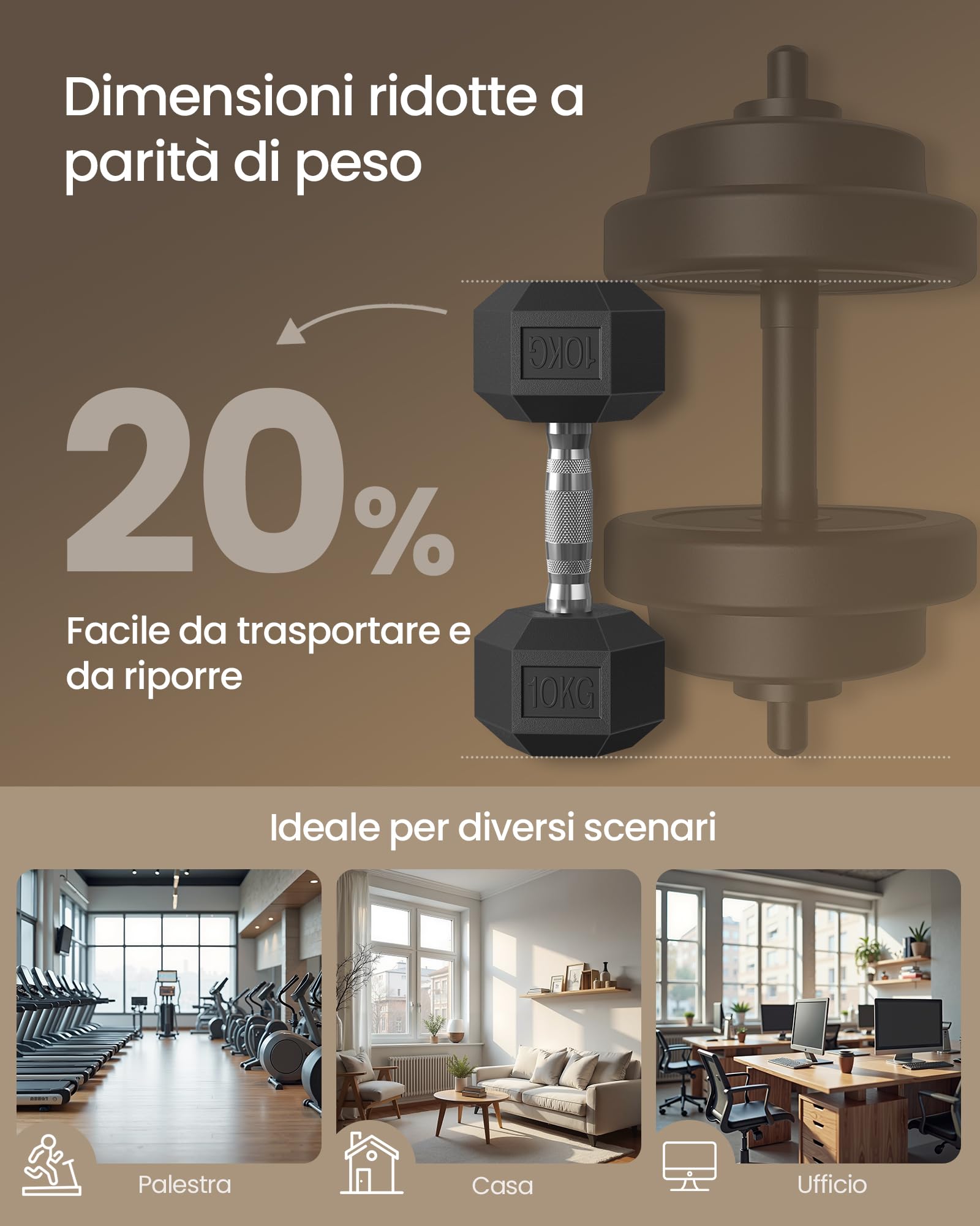 Songmics Set 2 Manubri Esagonali 2x10kg neri antiscivolo