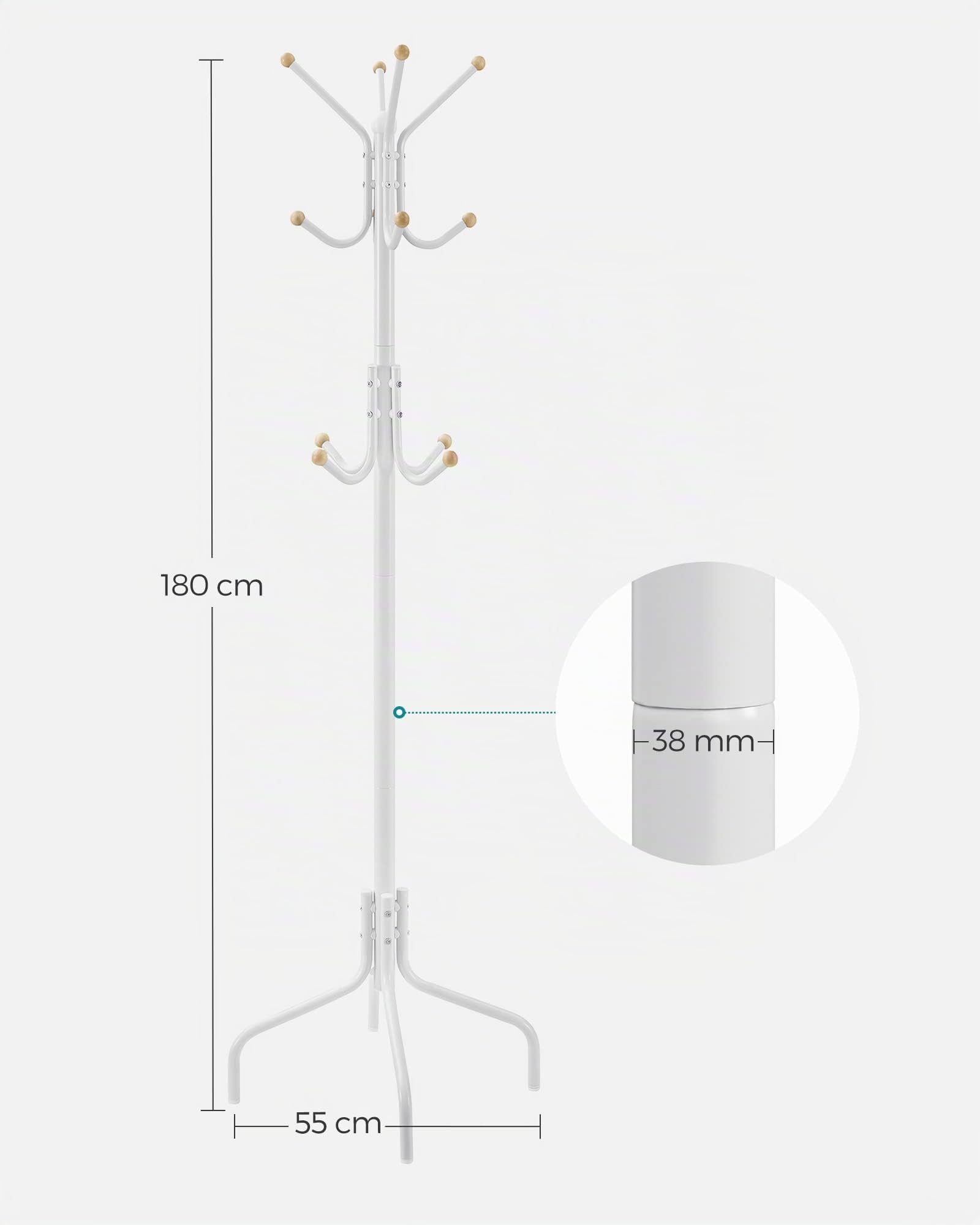 Songmics RCR031W01 Appendiabiti da Terra Bianco 12 Ganci