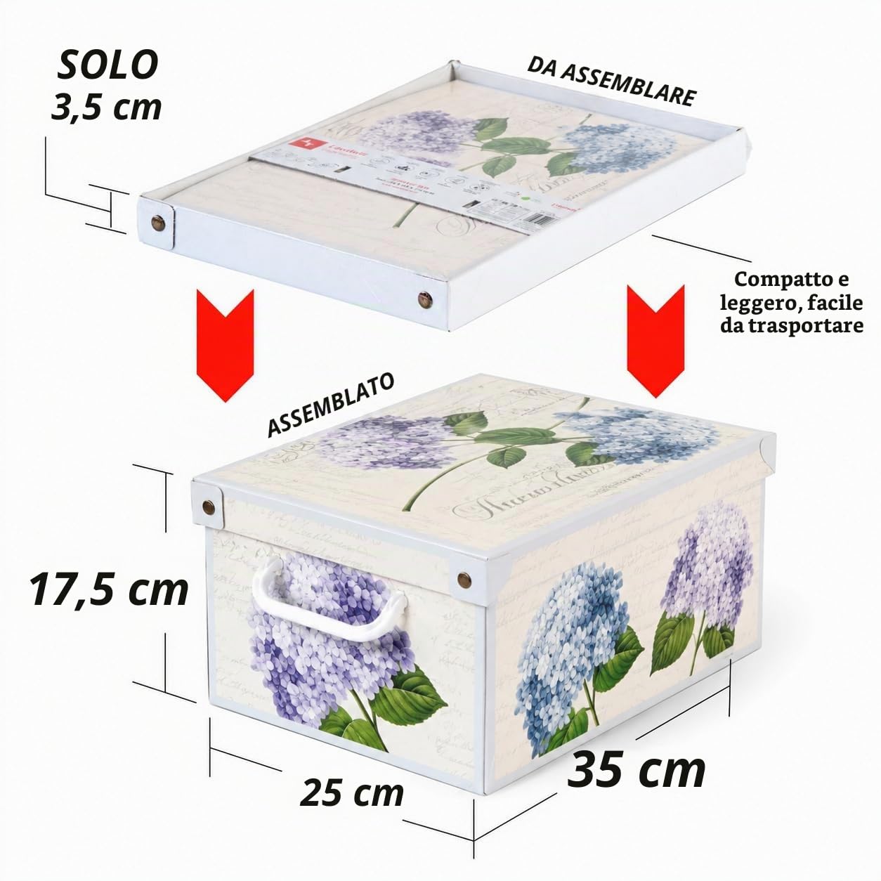 Lavatelli Ortensie Piccola Scatola Armadio 25x35 Set 4 Cartone