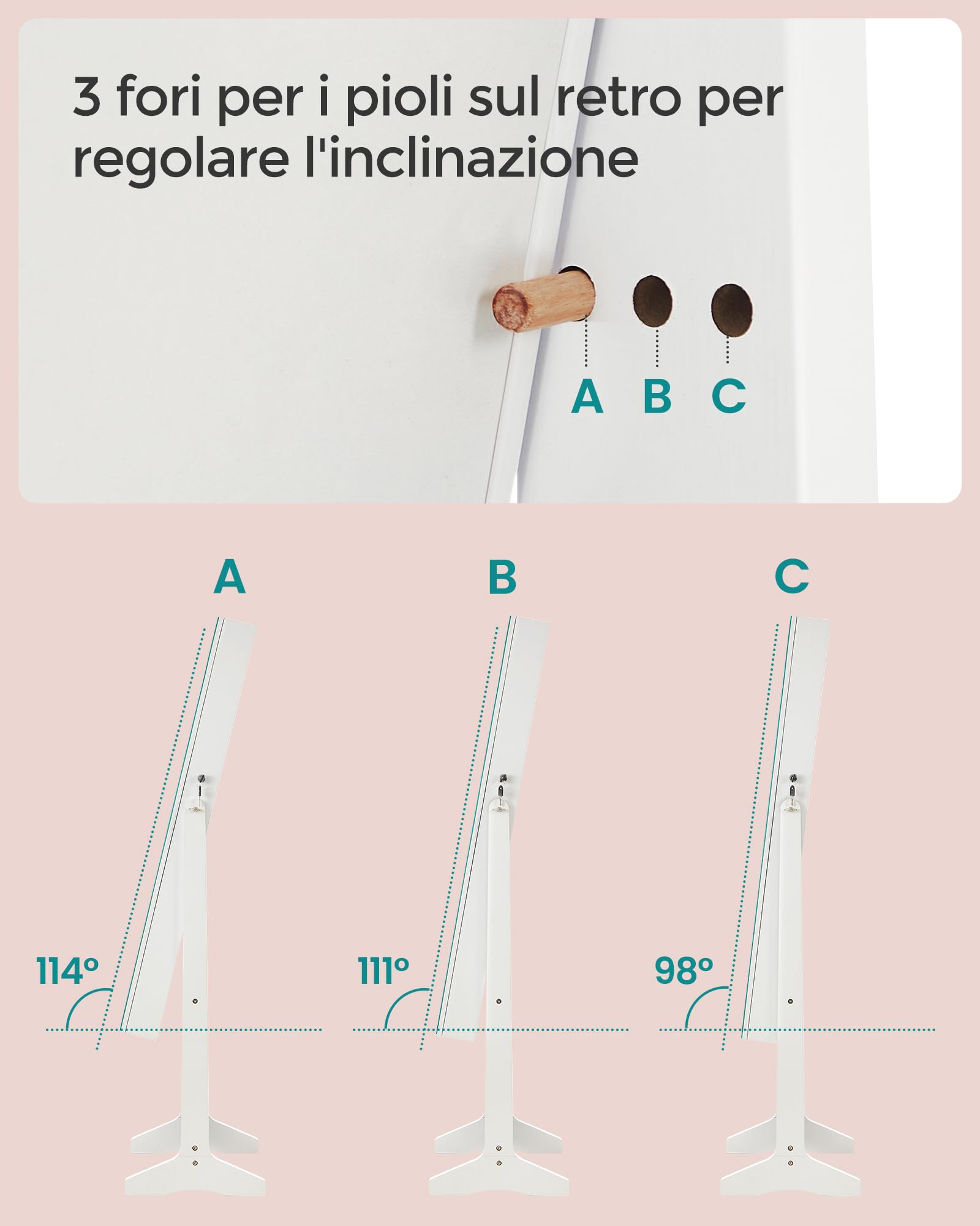 Songmics JJC023W01 specchio portagioie da terra LED bianco
