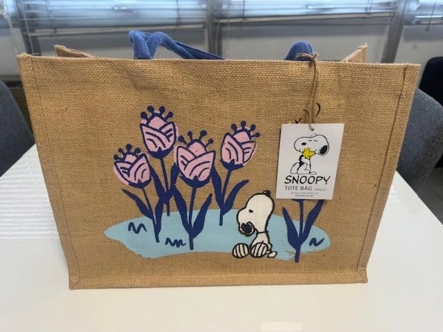 Snoopy shopper tote bag juta grande tasca interna