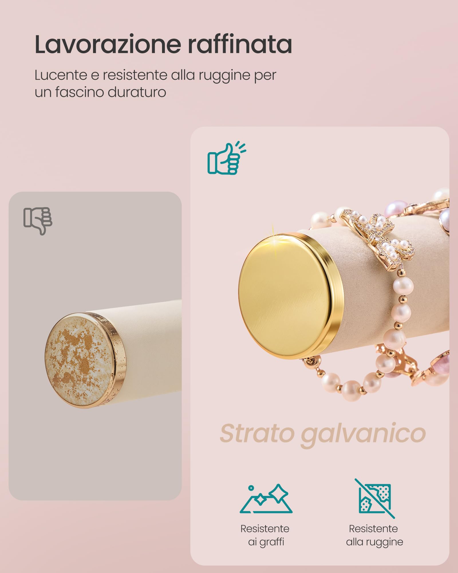 Songmics JJS027A01 espositore gioielli marrone cammello 3 aste