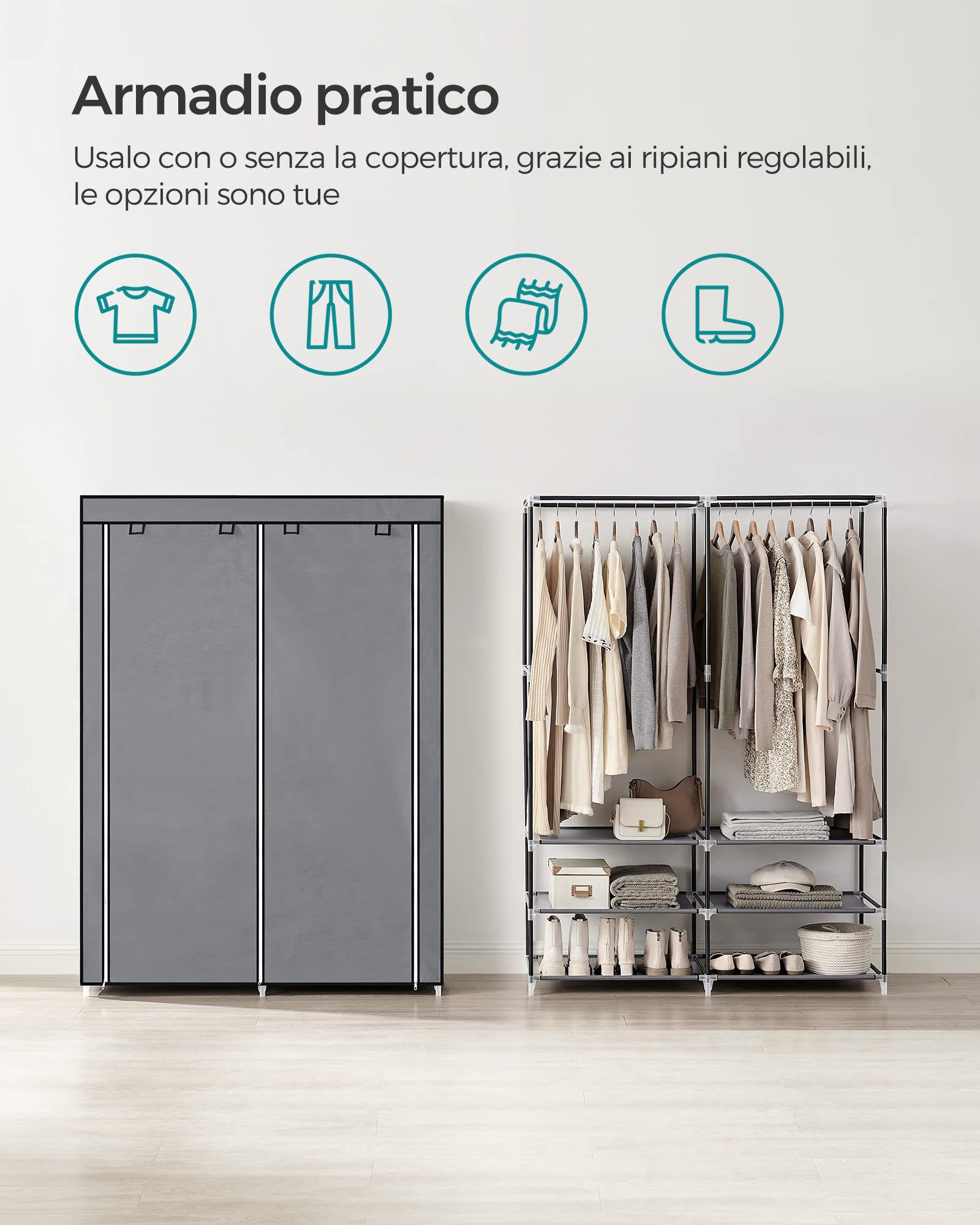 Songmics RYG008G02 armadio tessuto 2 colonne grigio 127 cm