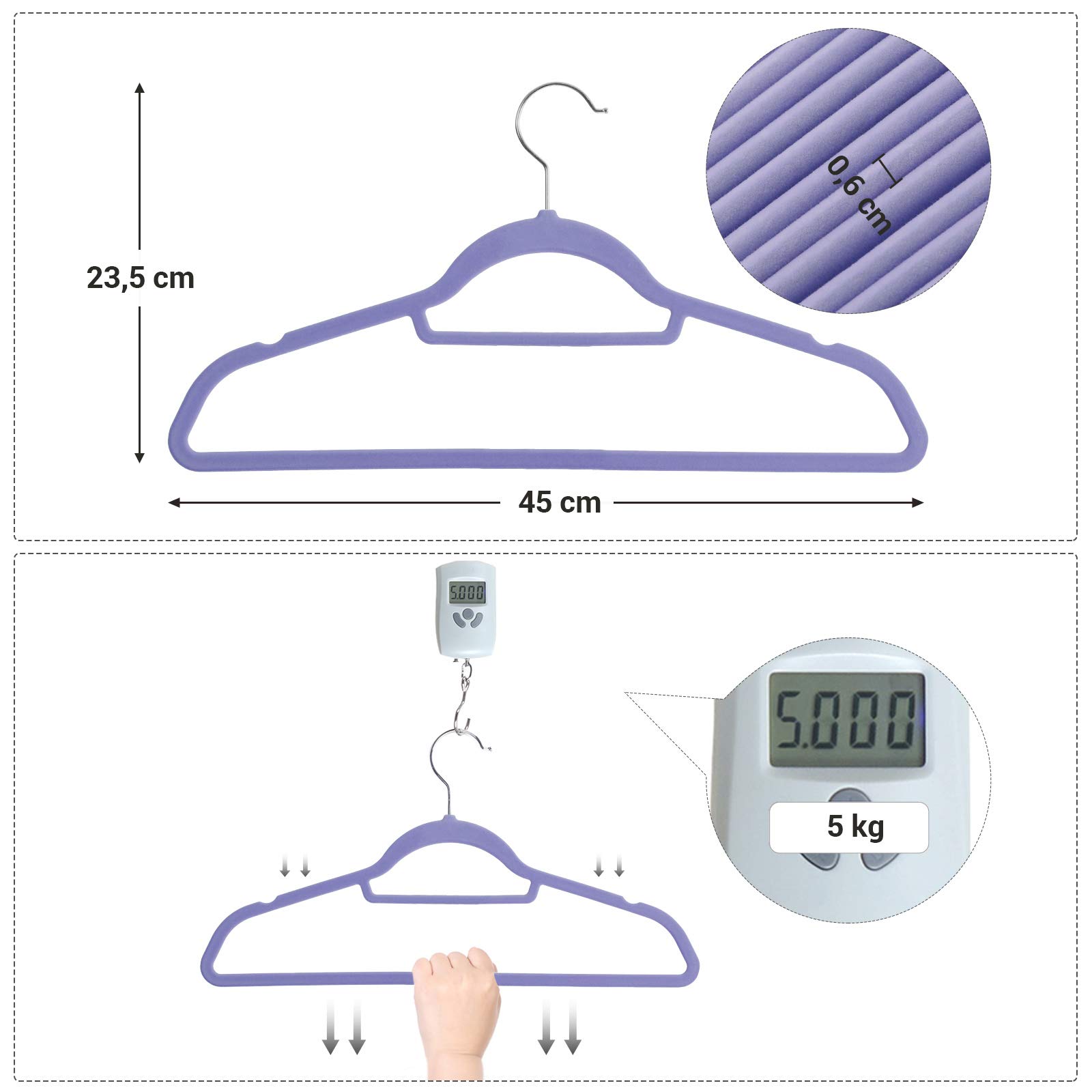 Songmics CRF20PL grucce vellutate 20 pezzi viola chiaro 45 cm