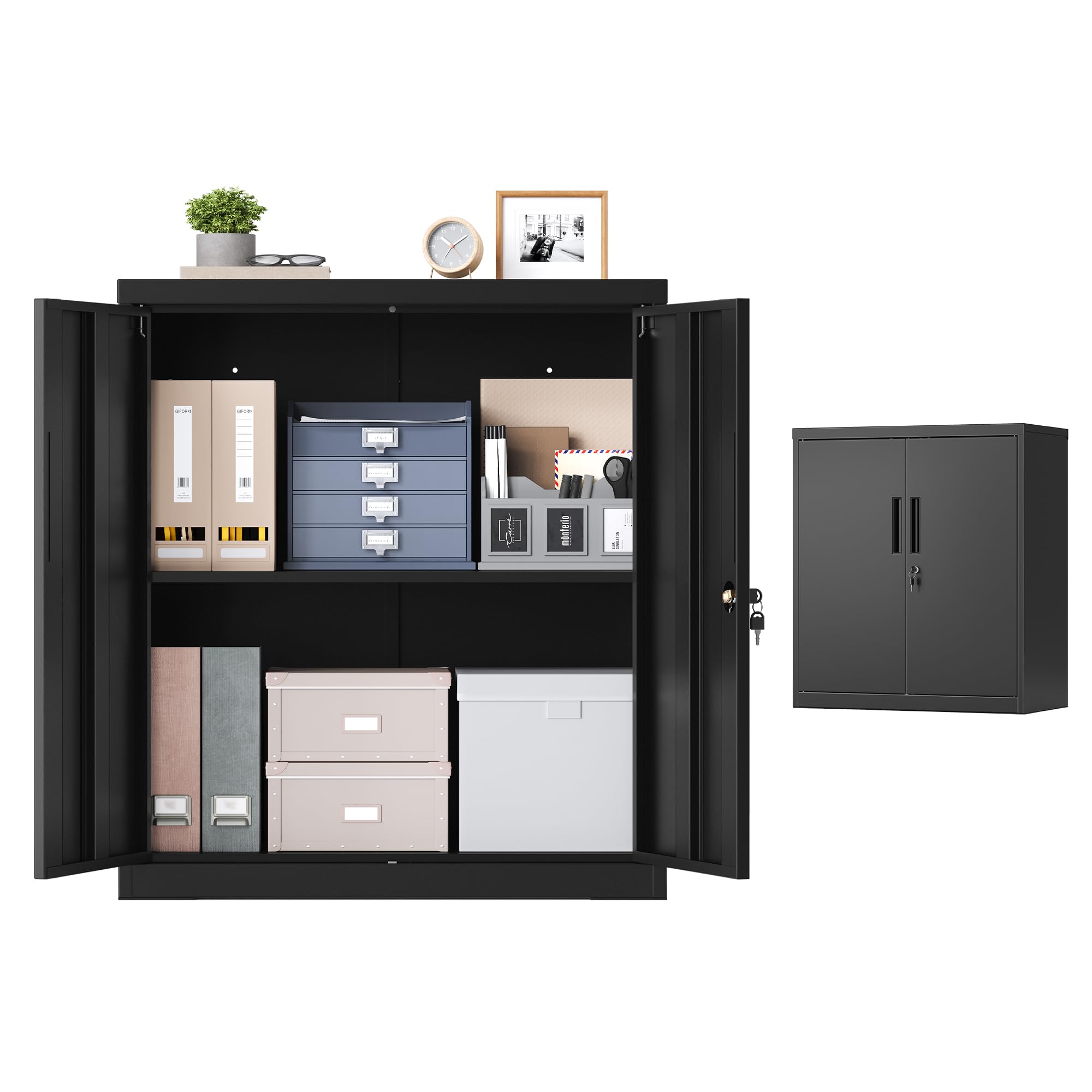 Songmics OMC020BD01 armadio in metallo 140 cm nero con serratura