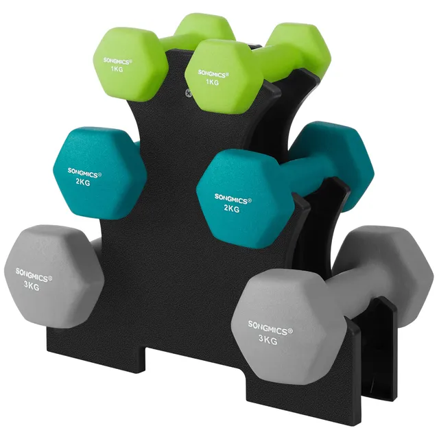 Songmics Set Manubri Esagonali 6 Pezzi Verde Grigio Antiscivolo