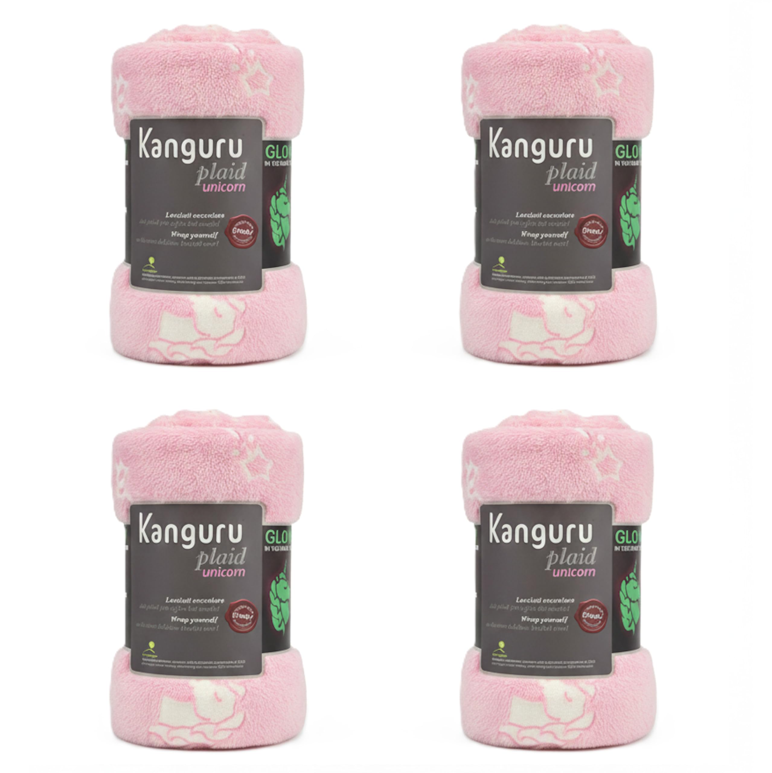Kanguru Pigiama Party Kit Plaid 130x150 cm Rosa Unicorni 4 Pezzi