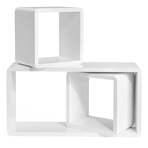 Songmics LWS50WT set 3 mensole muro cubo bianche 50/22 cm