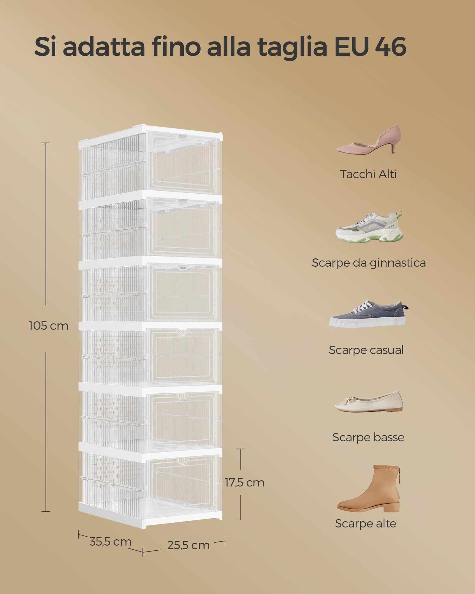 Songmics LSP205W01 scatole scarpe set 6 trasparente fino 46