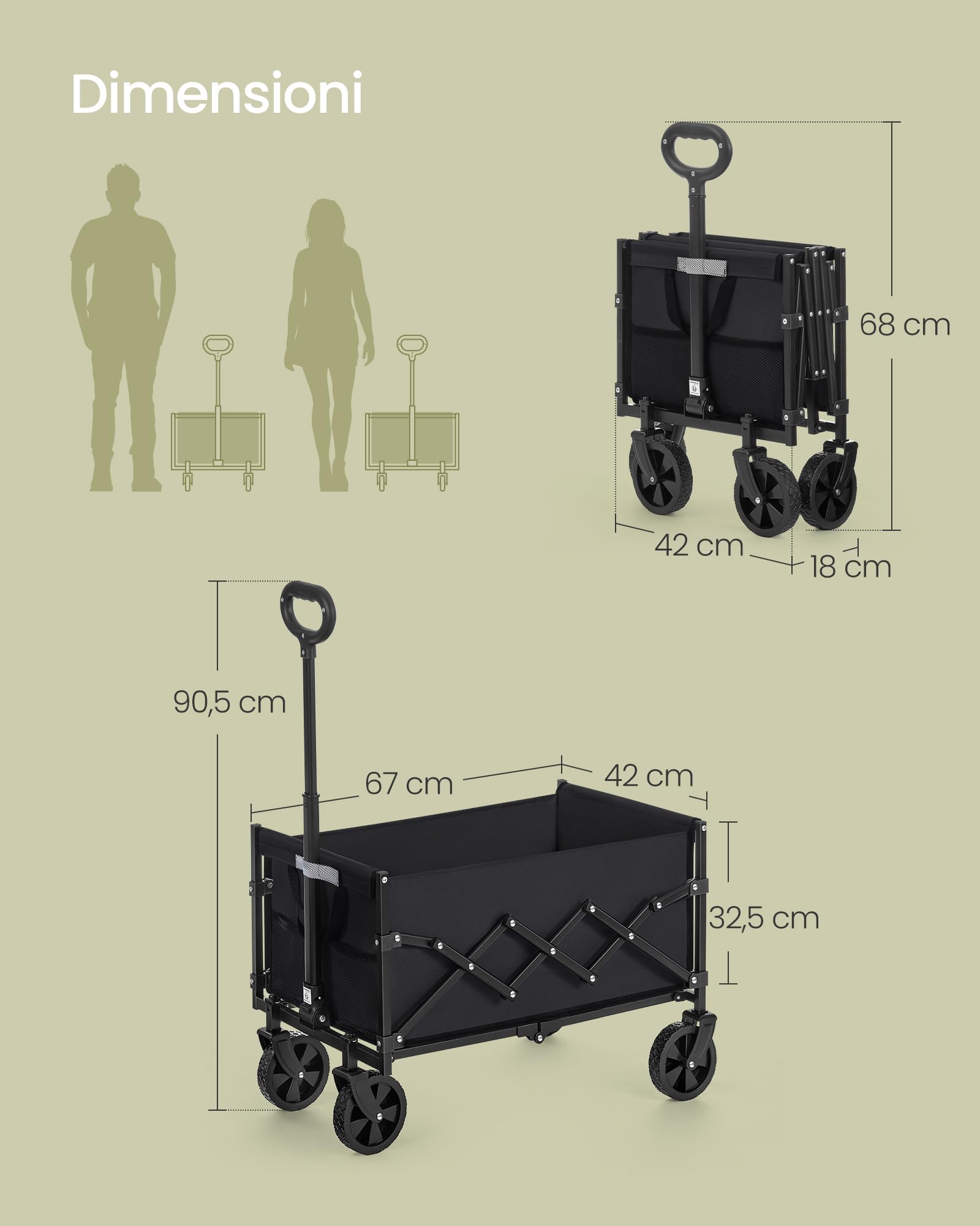 Songmics GFW909B01 carrello pieghevole 90 L nero portata 180 kg