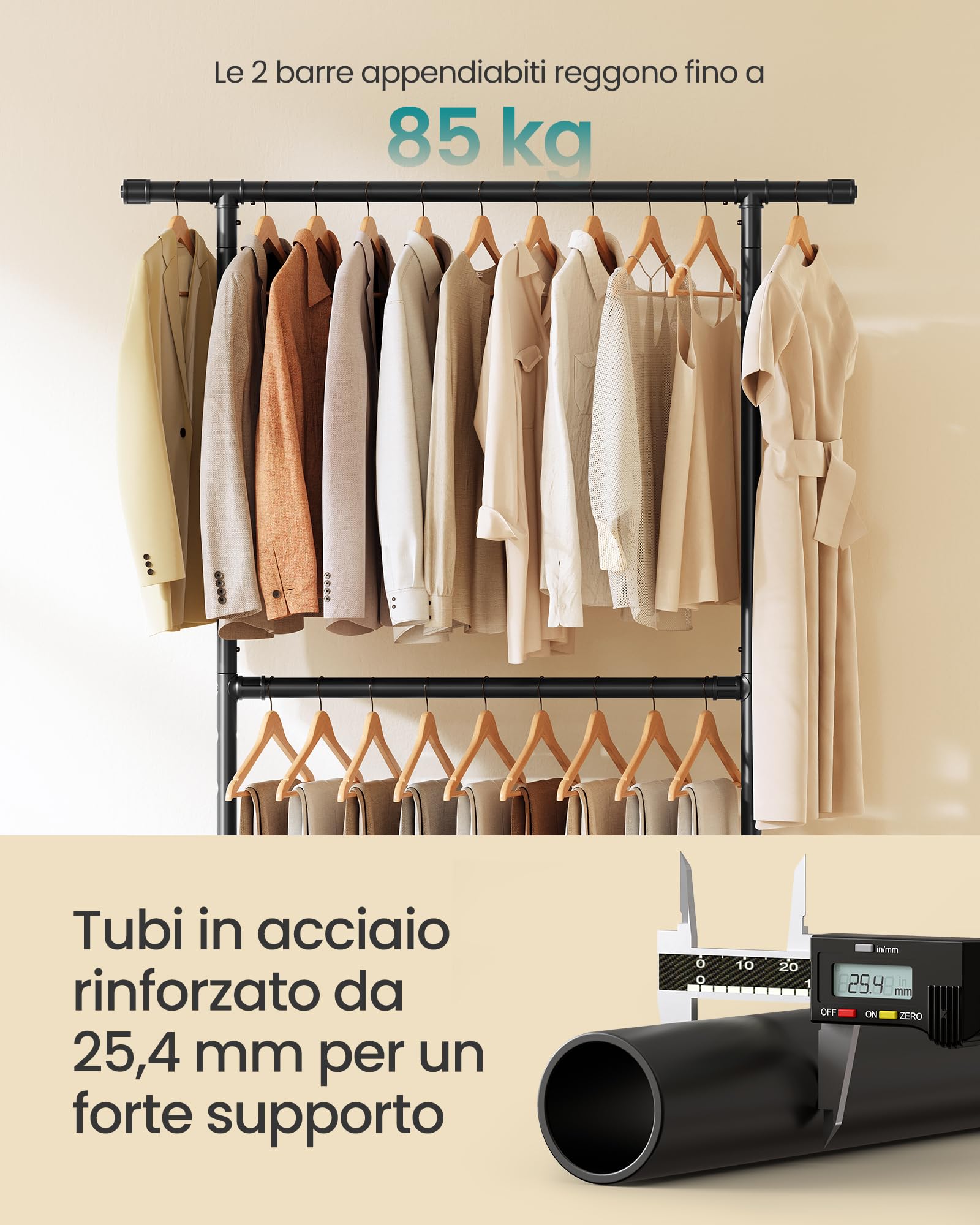 Songmics HSR62BK stender doppio nero con ruote 110 kg