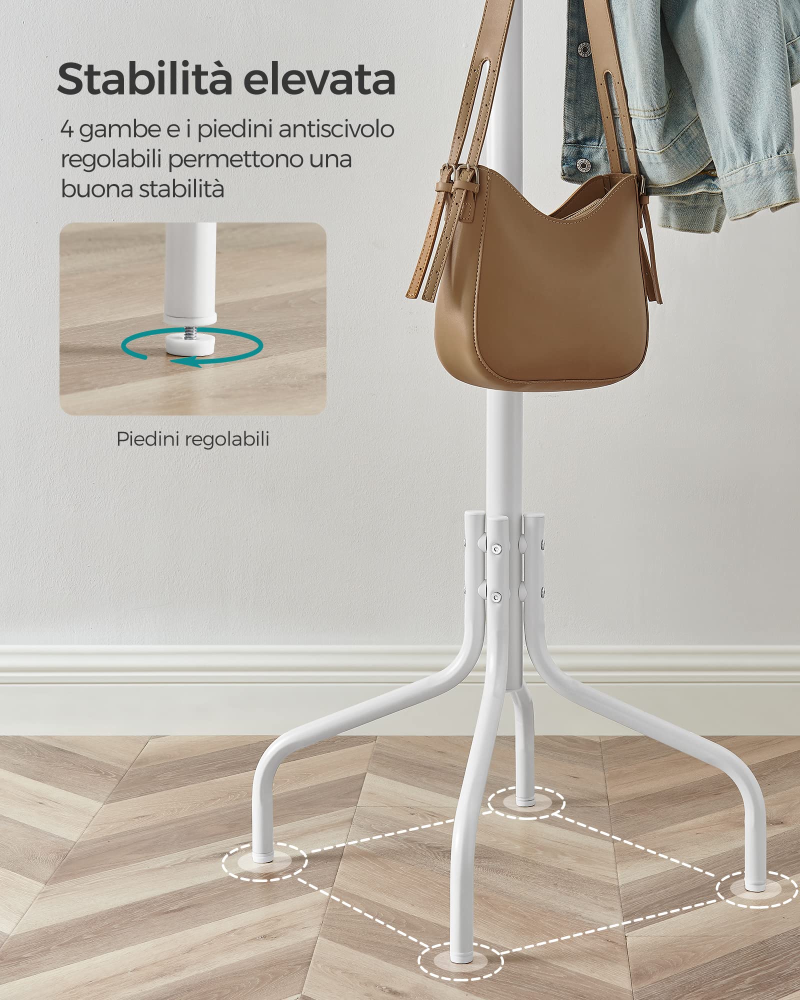 Songmics RCR031W01 Appendiabiti da Terra Bianco 12 Ganci