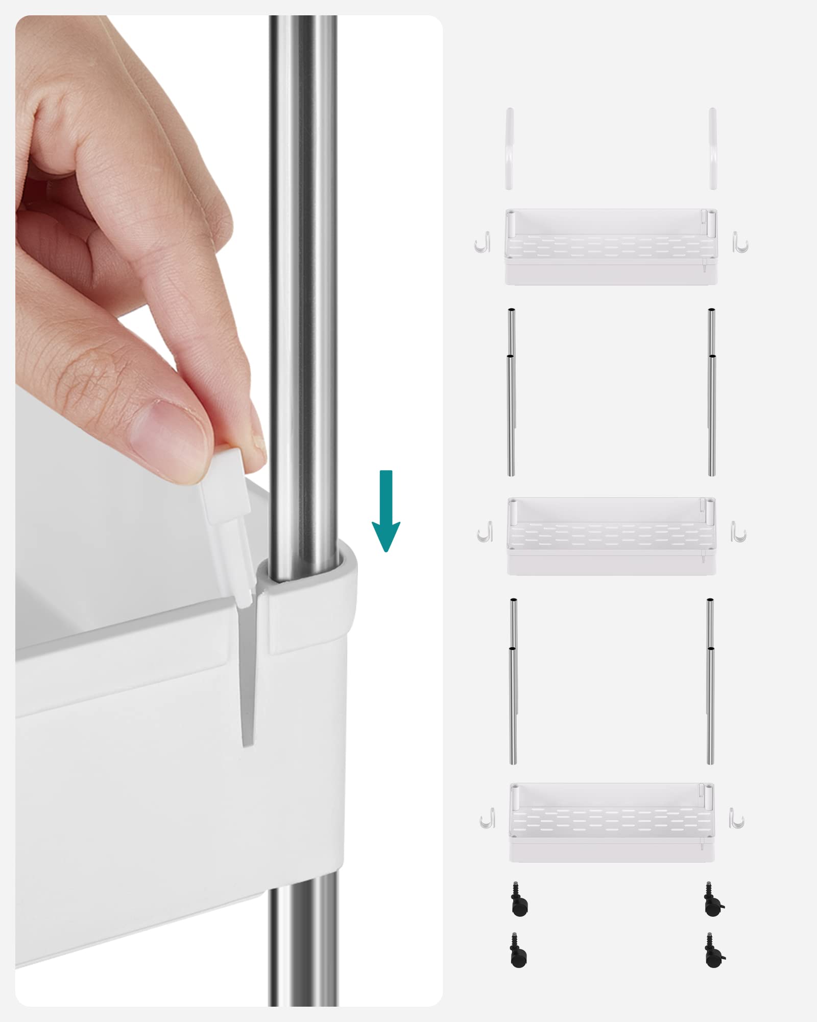 Songmics KSC019W01 carrello 3 ripiani bianco con ruote salvaspazio