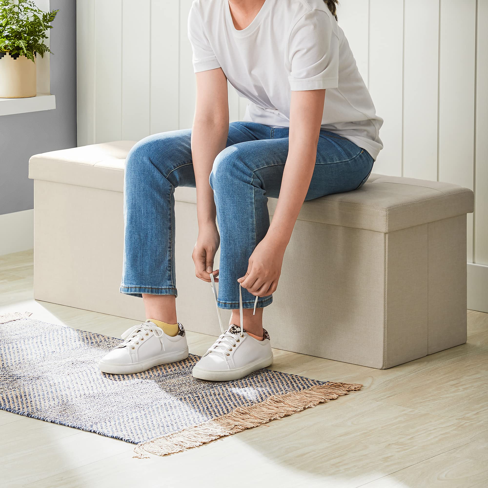 Songmics Mazie LSF77BE cassapanca 110 cm bianco crema