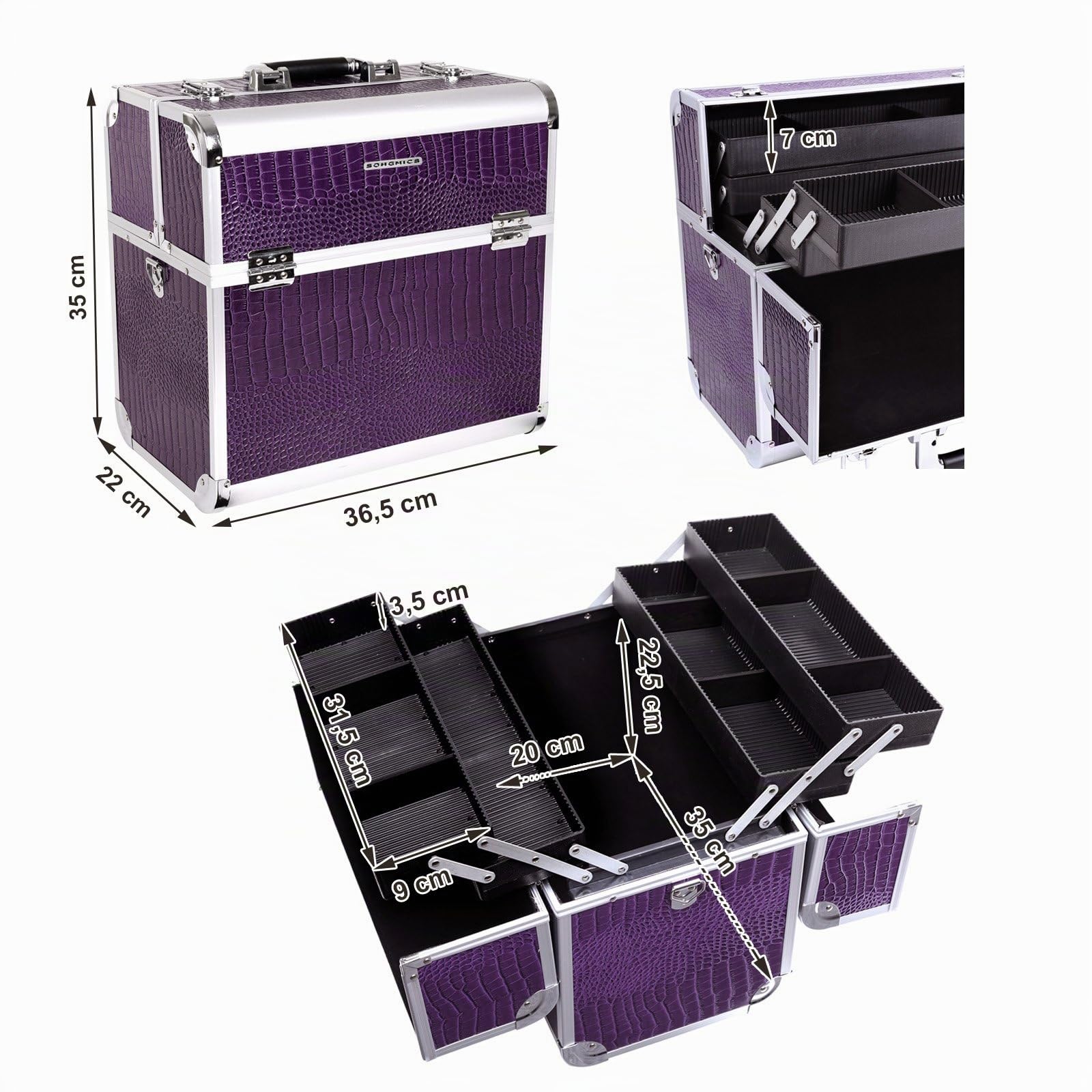 Songmics Grand Beauty Case valigetta trucchi 36,5x22x35 con specchio