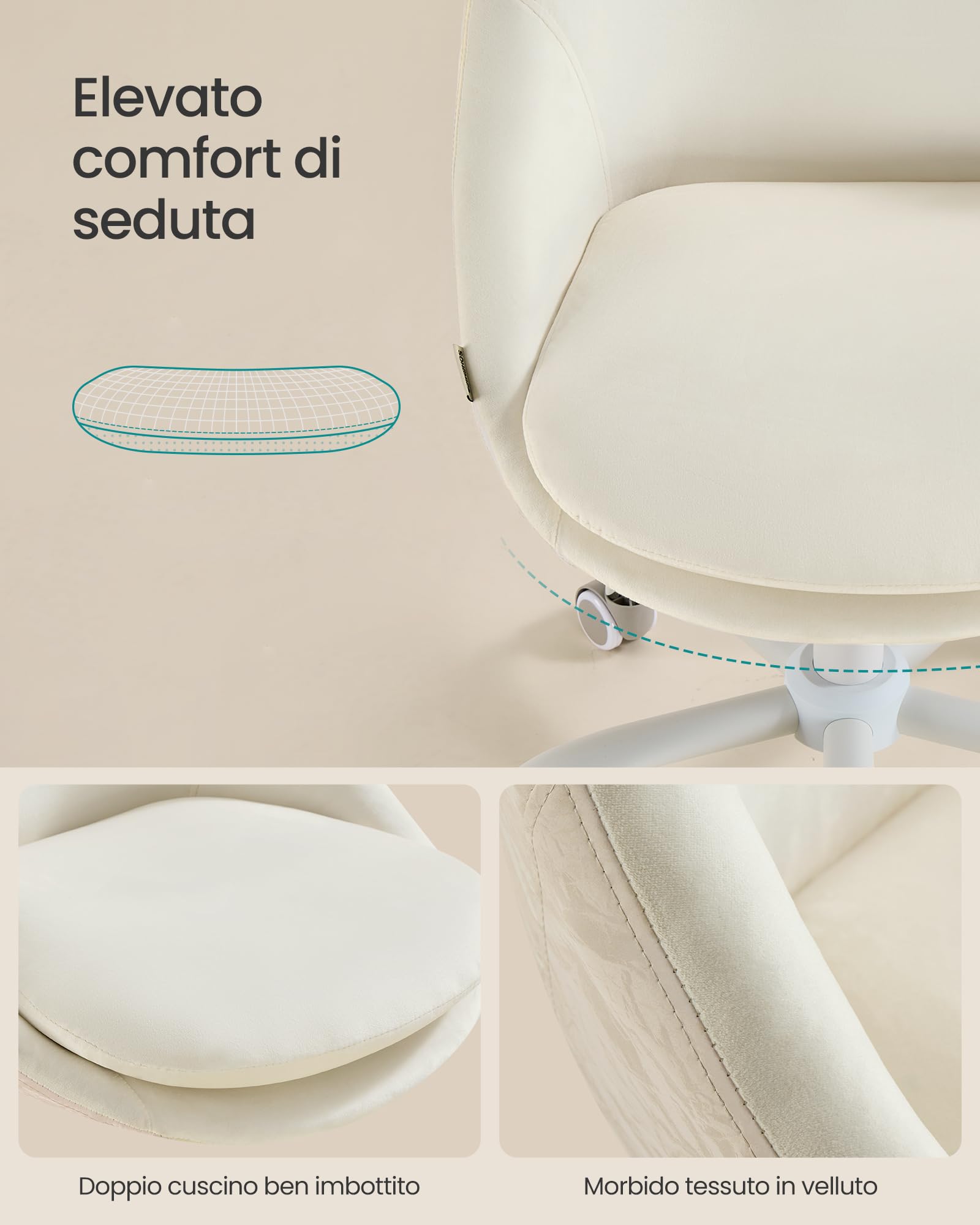 Songmics OBG020WD01 sedia girevole bianco crema velluto