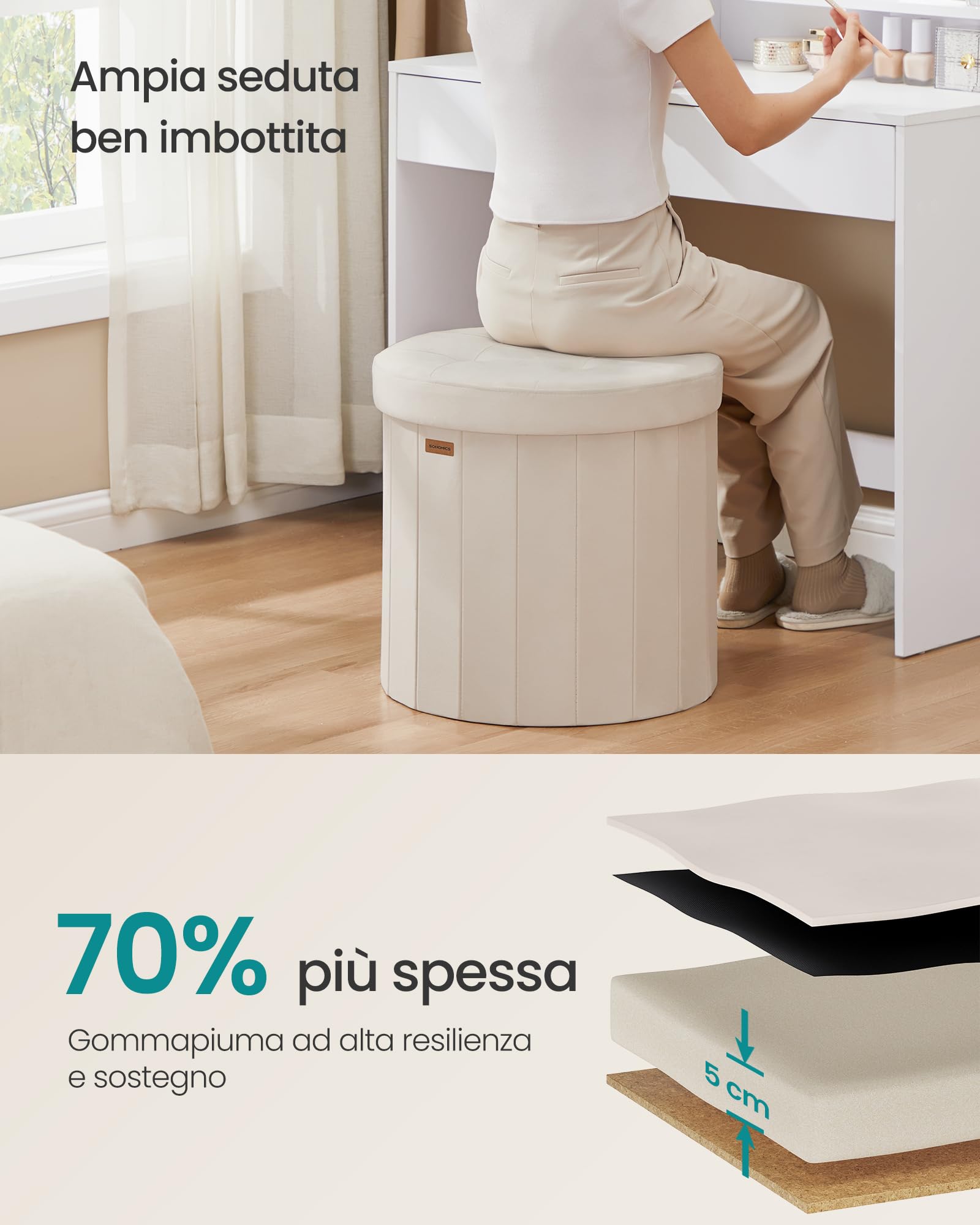 SONGMICS MAZIE LSF608L01 Pouf Contenitore Beige Cappuccino velluto