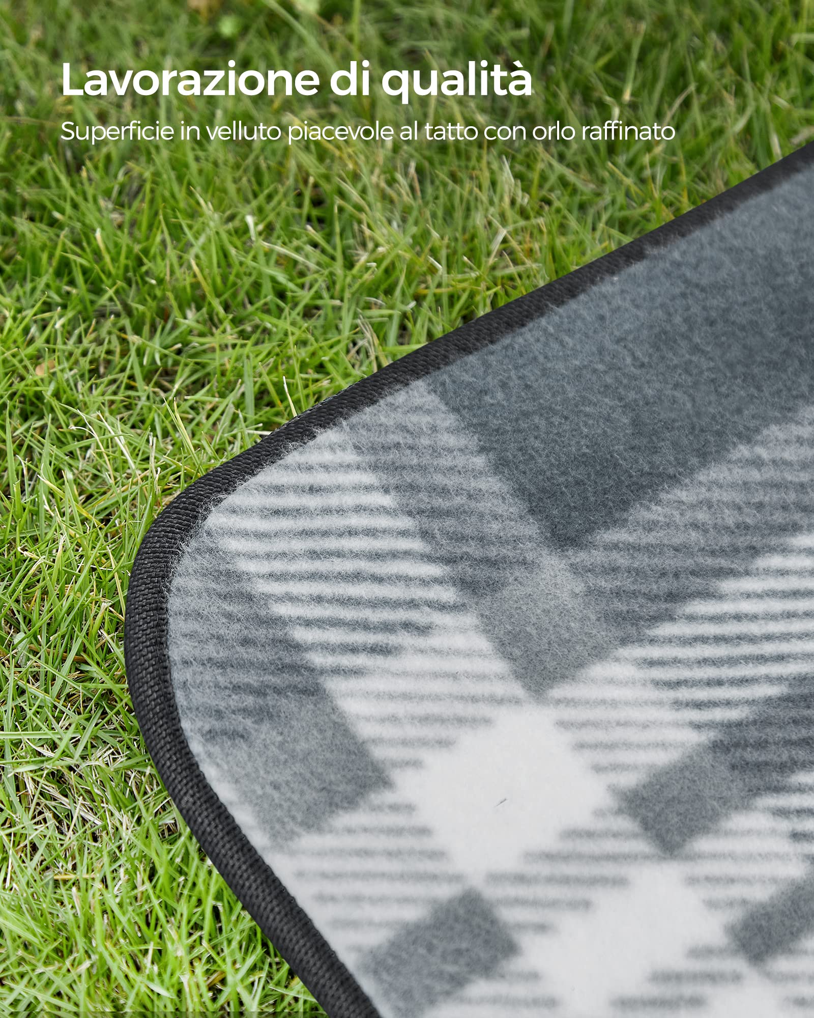 Songmics GCM61GW Coperta Picnic 195x200 cm Grigio Bianco
