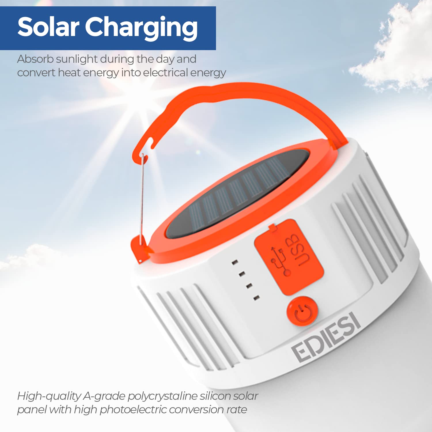 Ediesi lampada campeggio LED solare USB 42 LED ricaricabile