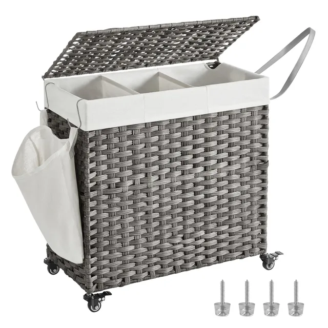 Songmics cesto biancheria grigio 140L 3 scomparti