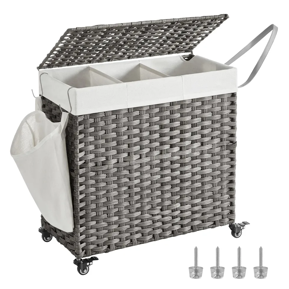 Songmics cesto biancheria grigio 140L 3 scomparti