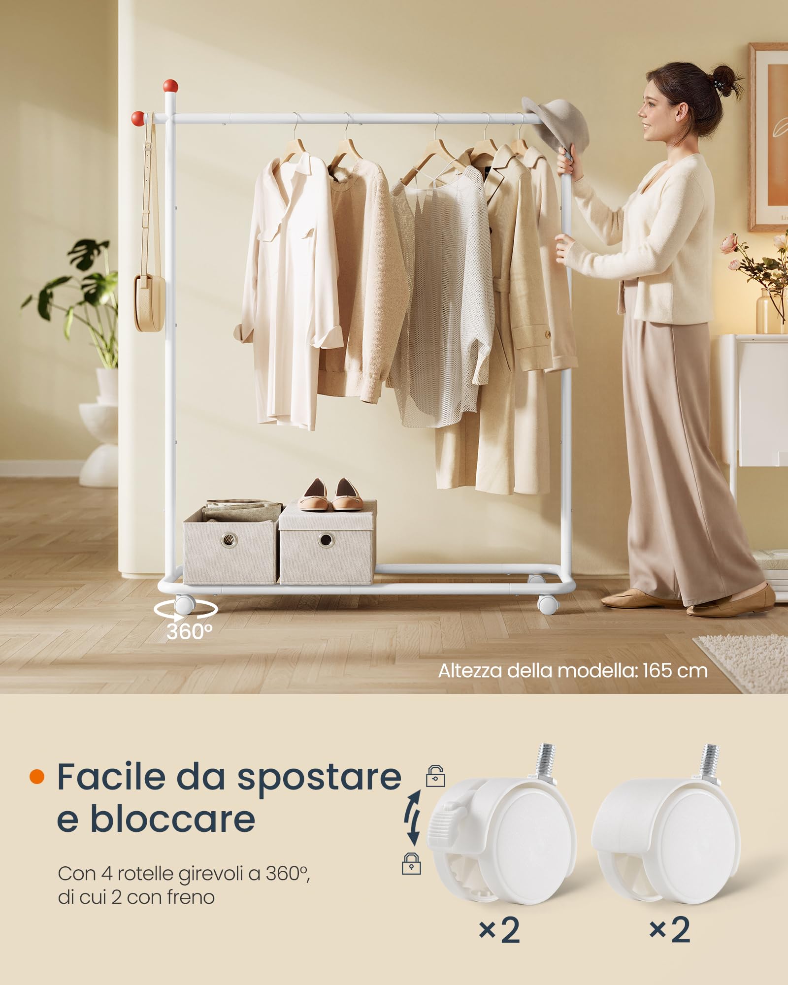 Songmics HSR170W01 stand appendiabiti bianco con ruote 30 kg