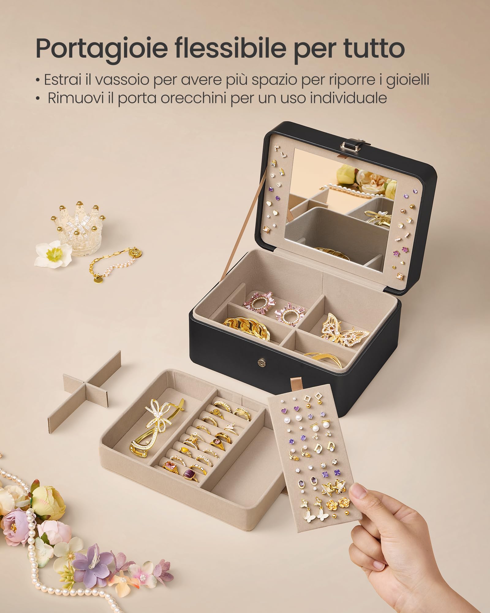 Songmics Gisella JBC200B01 Portagioie Nero con Specchio