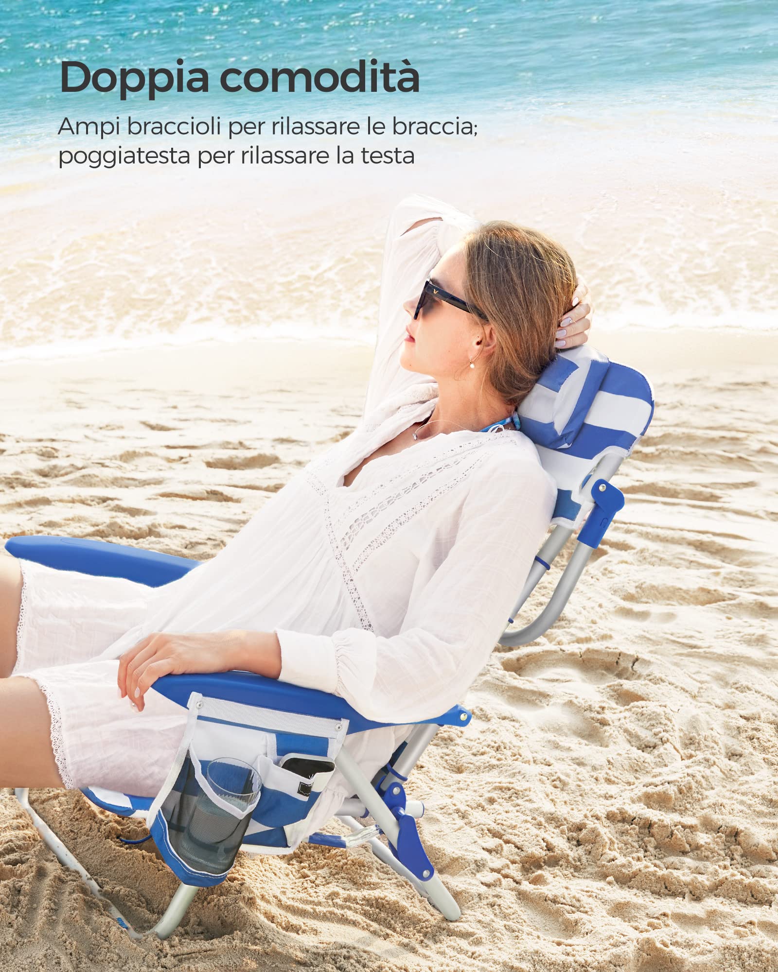 Songmics GCB62BU sedia spiaggia blu-bianco reclinabile
