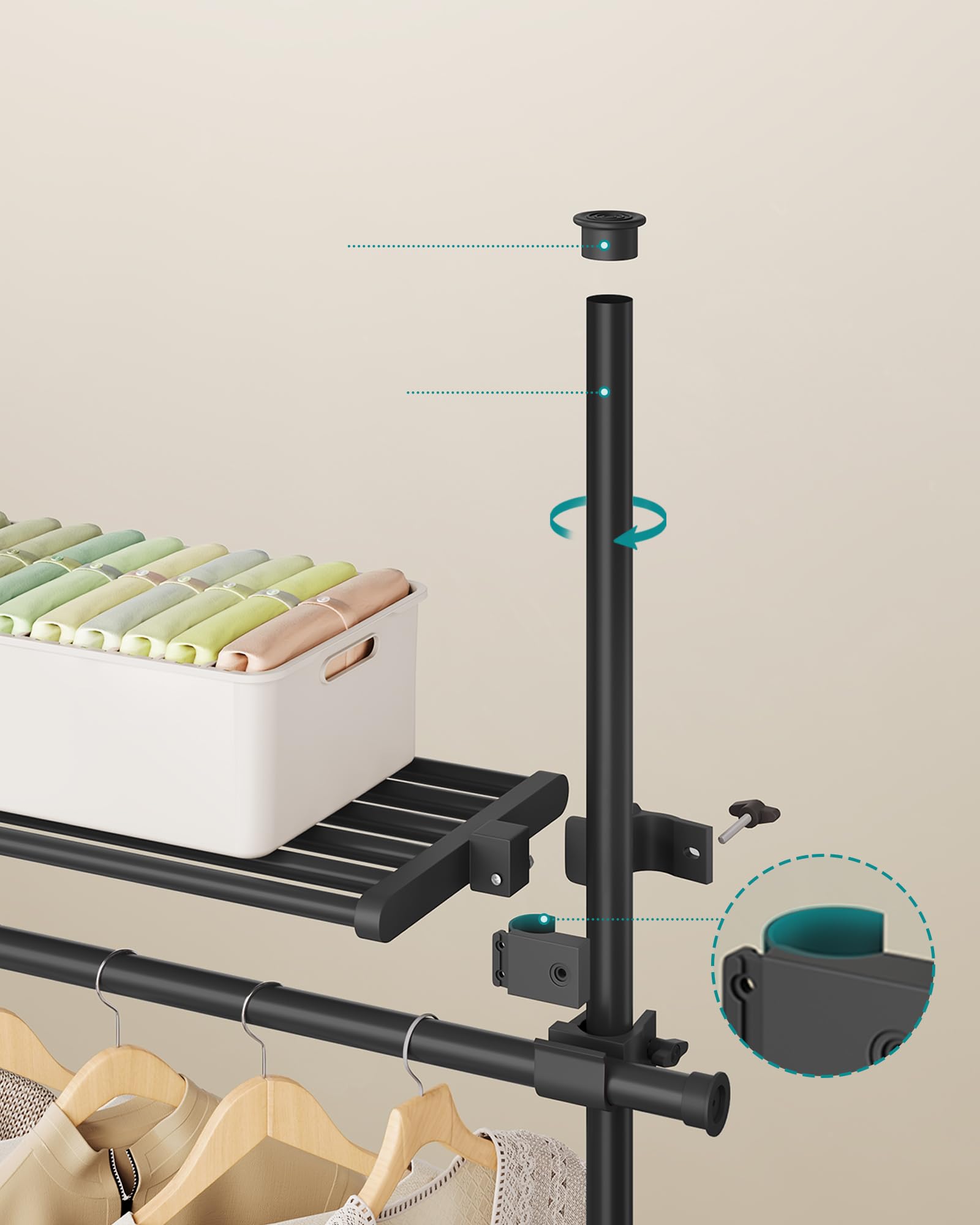 Songmics HSR136B01 appendiabiti pavimento-soffitto nero opaco