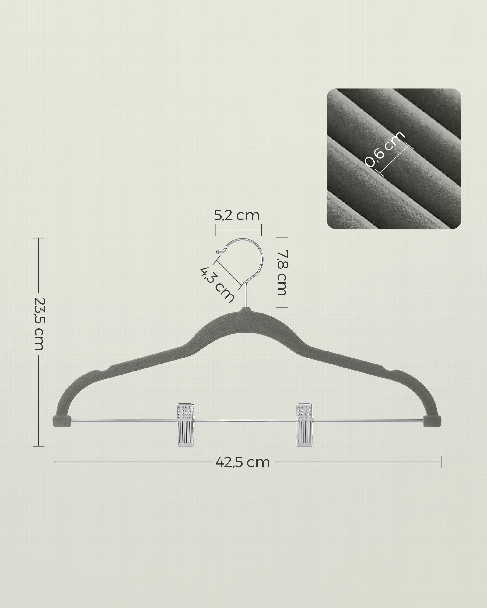 Songmics CRF12V-30 grucce velluto grigio 30 pezzi antiscivolo