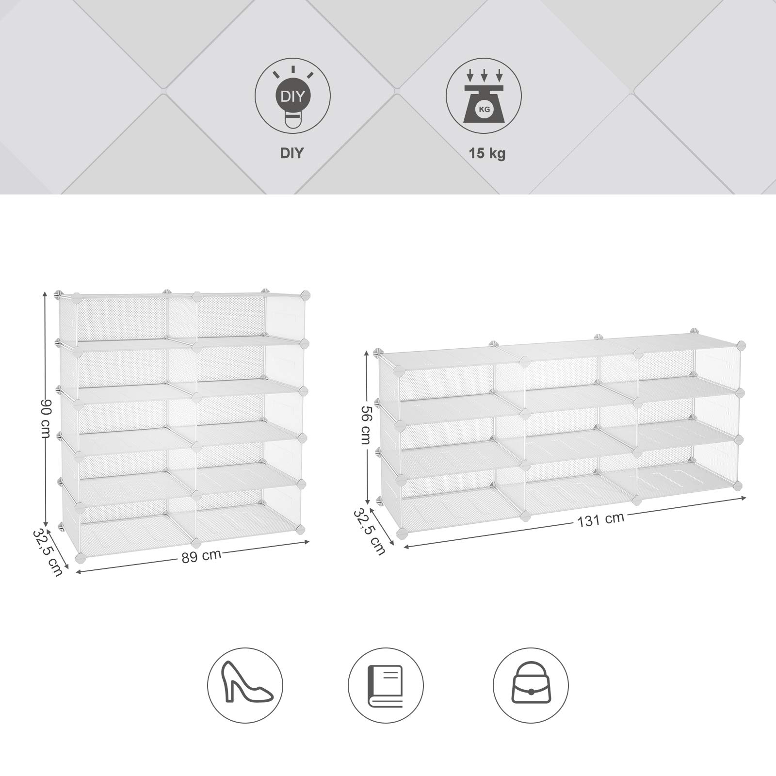 Songmics LPL25W scarpiera scaffale 10 cubi bianca 89x90 cm