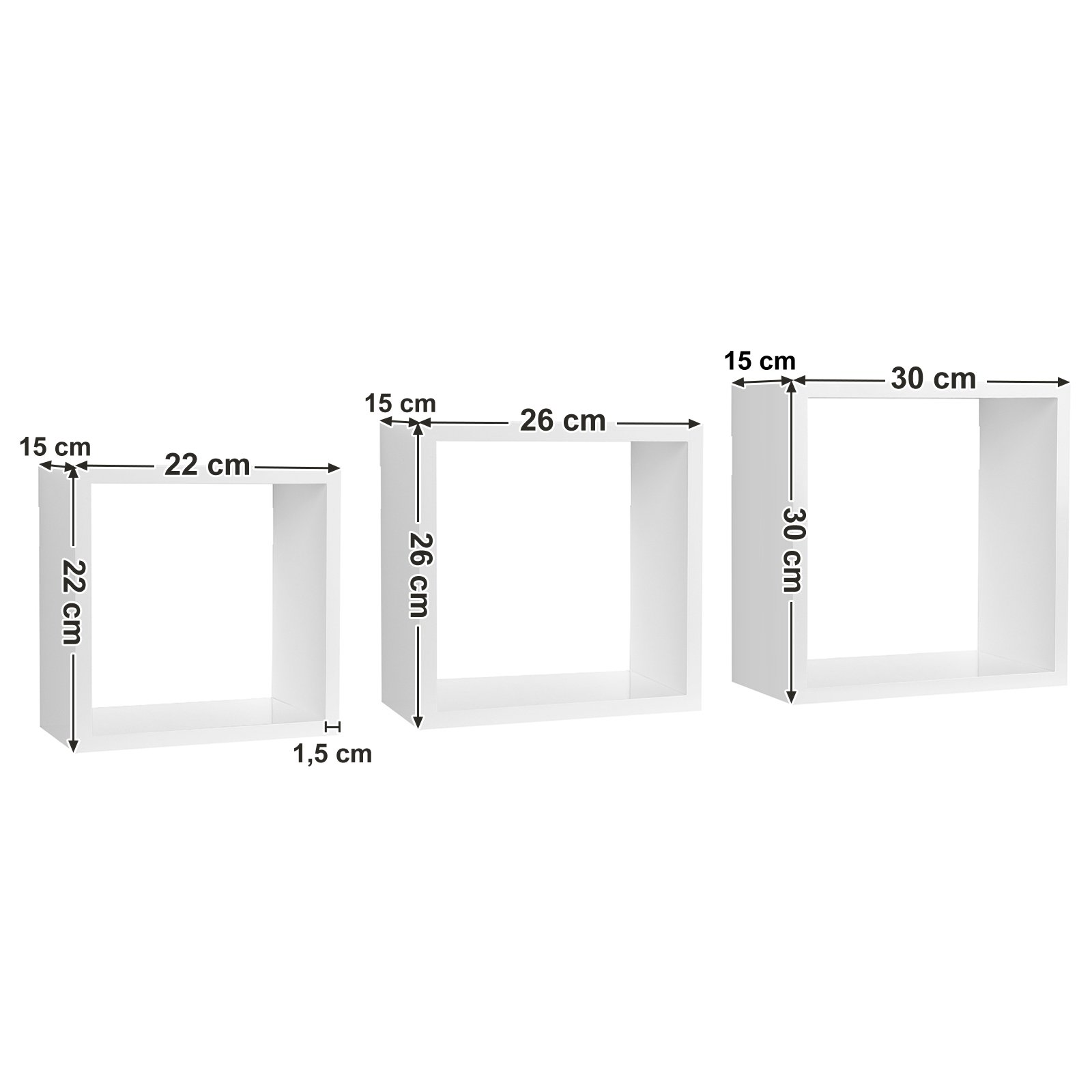 Songmics mensole da parete bianche set 3 profondità 15 cm