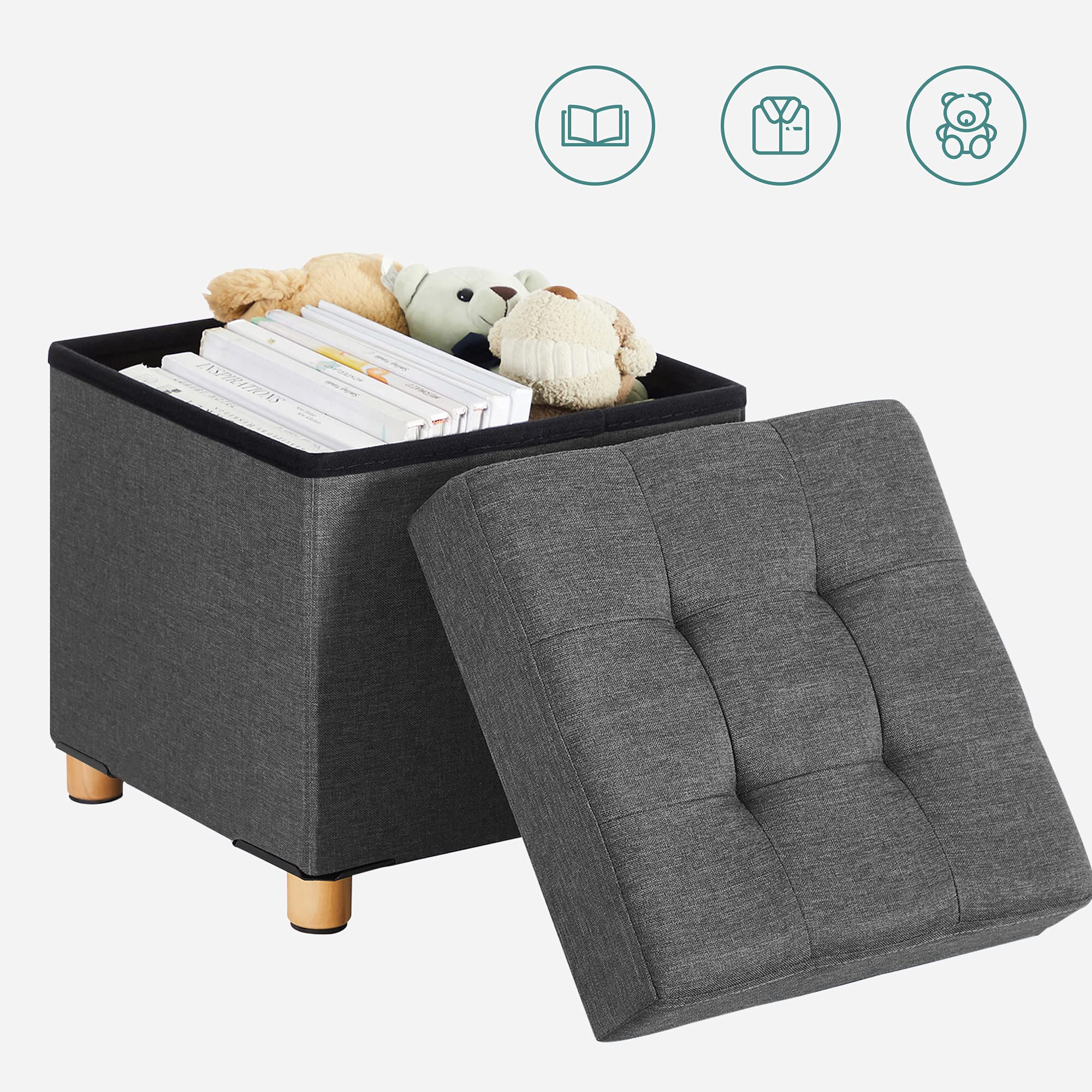Songmics LSF14GYZ pouf contenitore 38x38x40 grigio 300 kg
