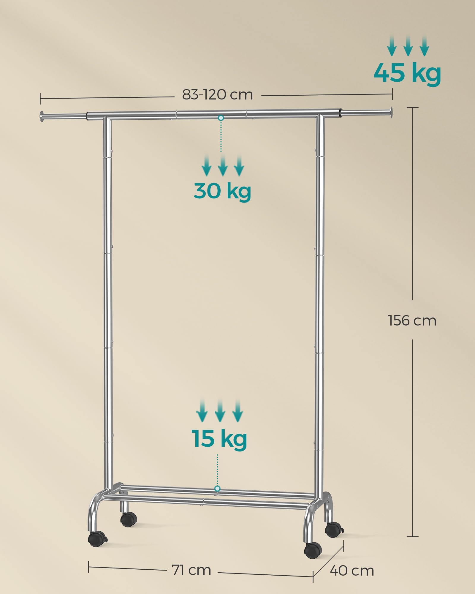 Songmics HSR134E01 stender con ruote argento 83-120x156 cm