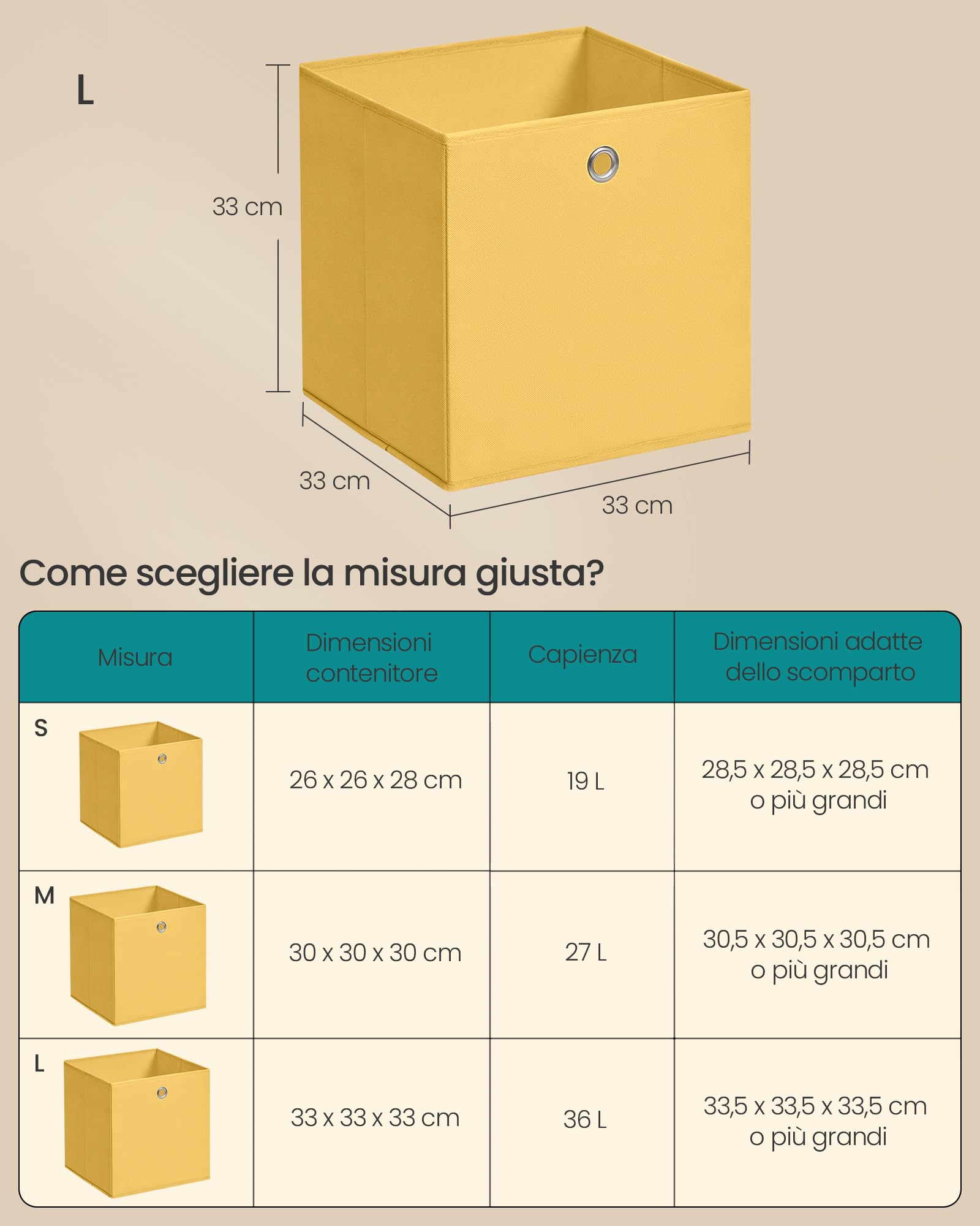 Songmics RFB233XA09 Scatole Tessuto 6 Pezzi 33 cm Colorate