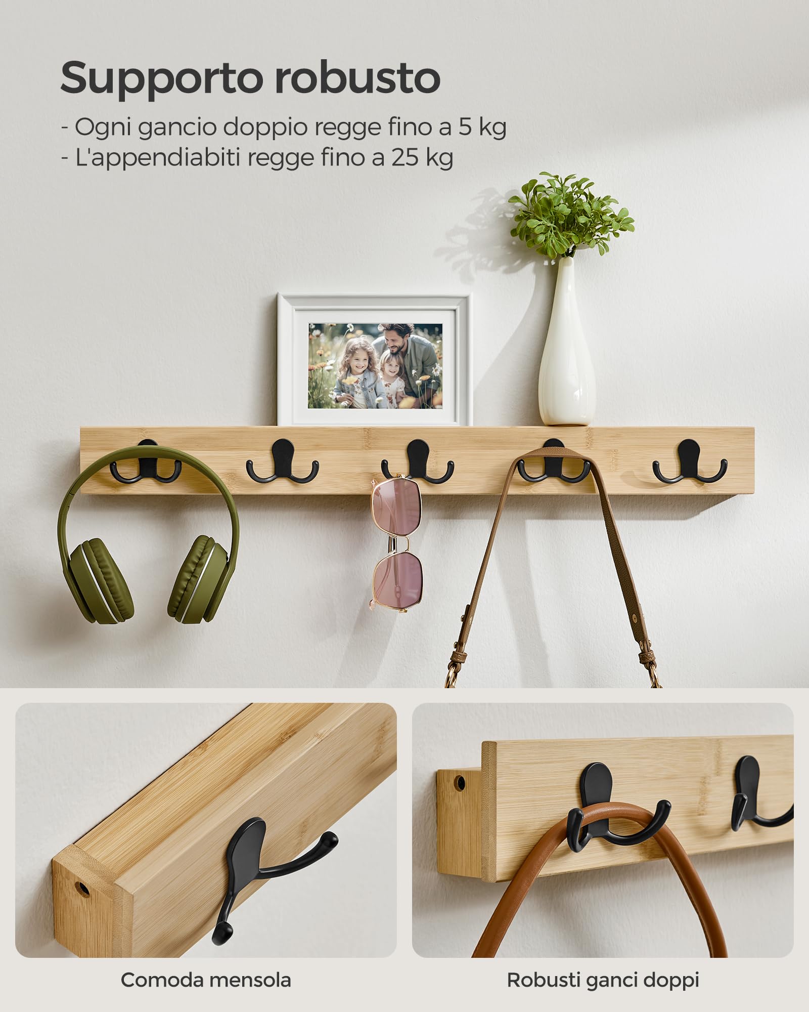 Songmics LCR052N01 Appendiabiti Parete Set 2 Pezzi Beige 25 kg