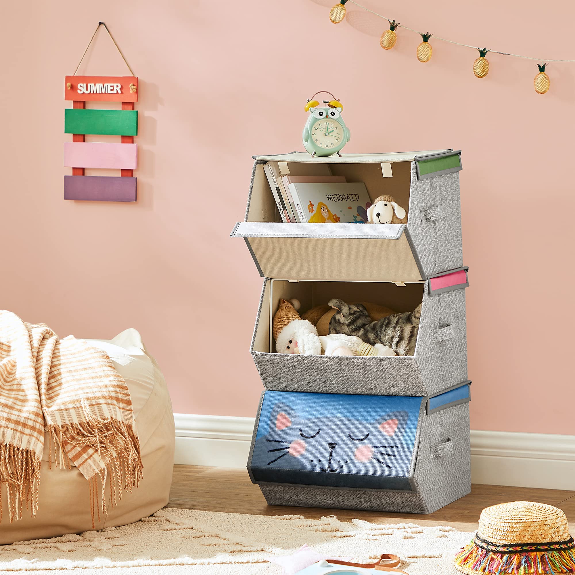 Songmics RFB760P01 scatole bimbi animali 3 pezzi pieghevoli