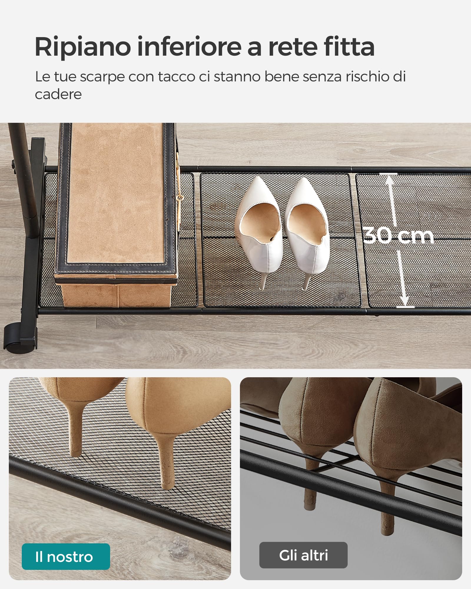 Songmics HSR027B01 stand appendiabiti doppio nero con ruote