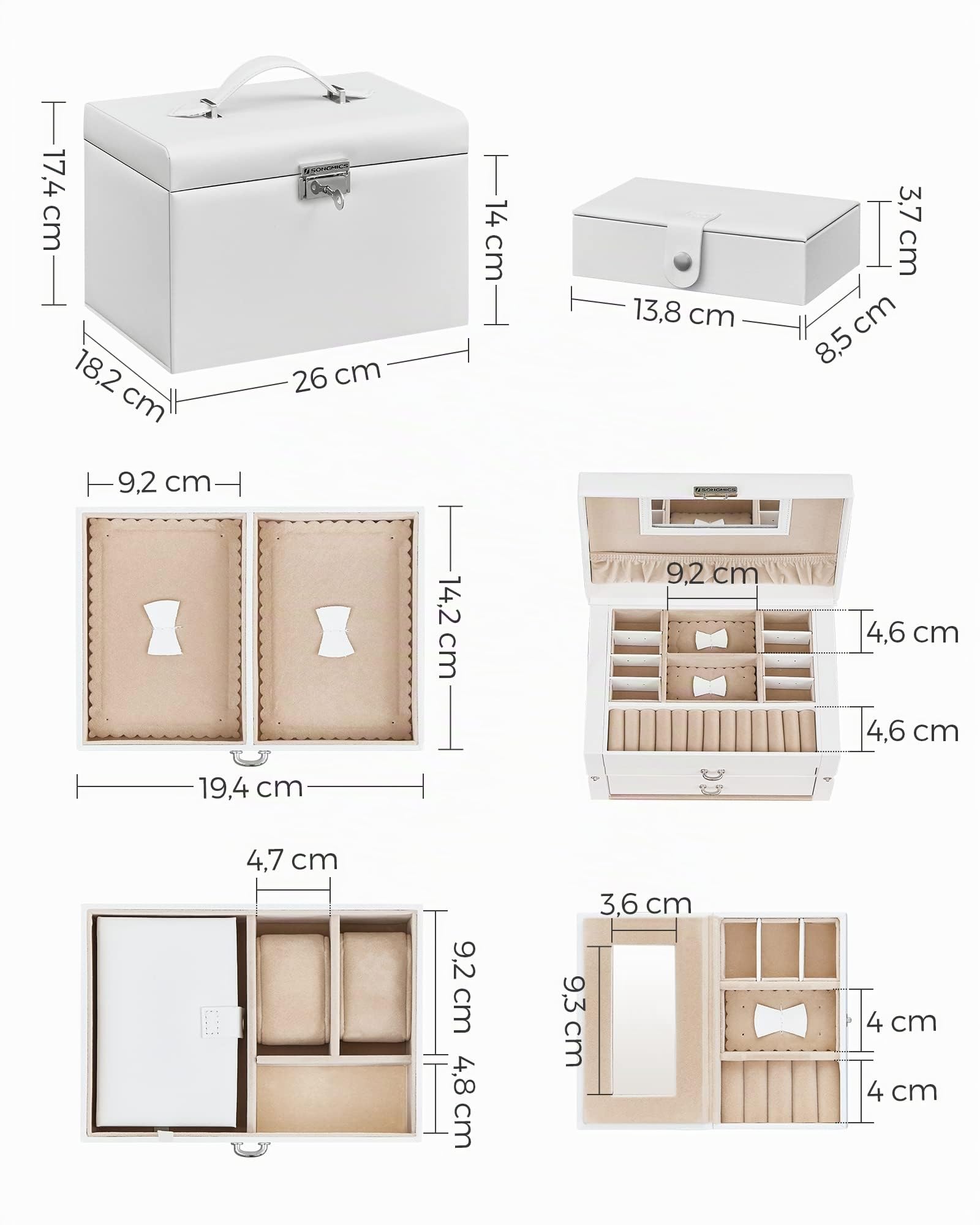 Songmics JBC121W portagioie 3 livelli bianco con serratura