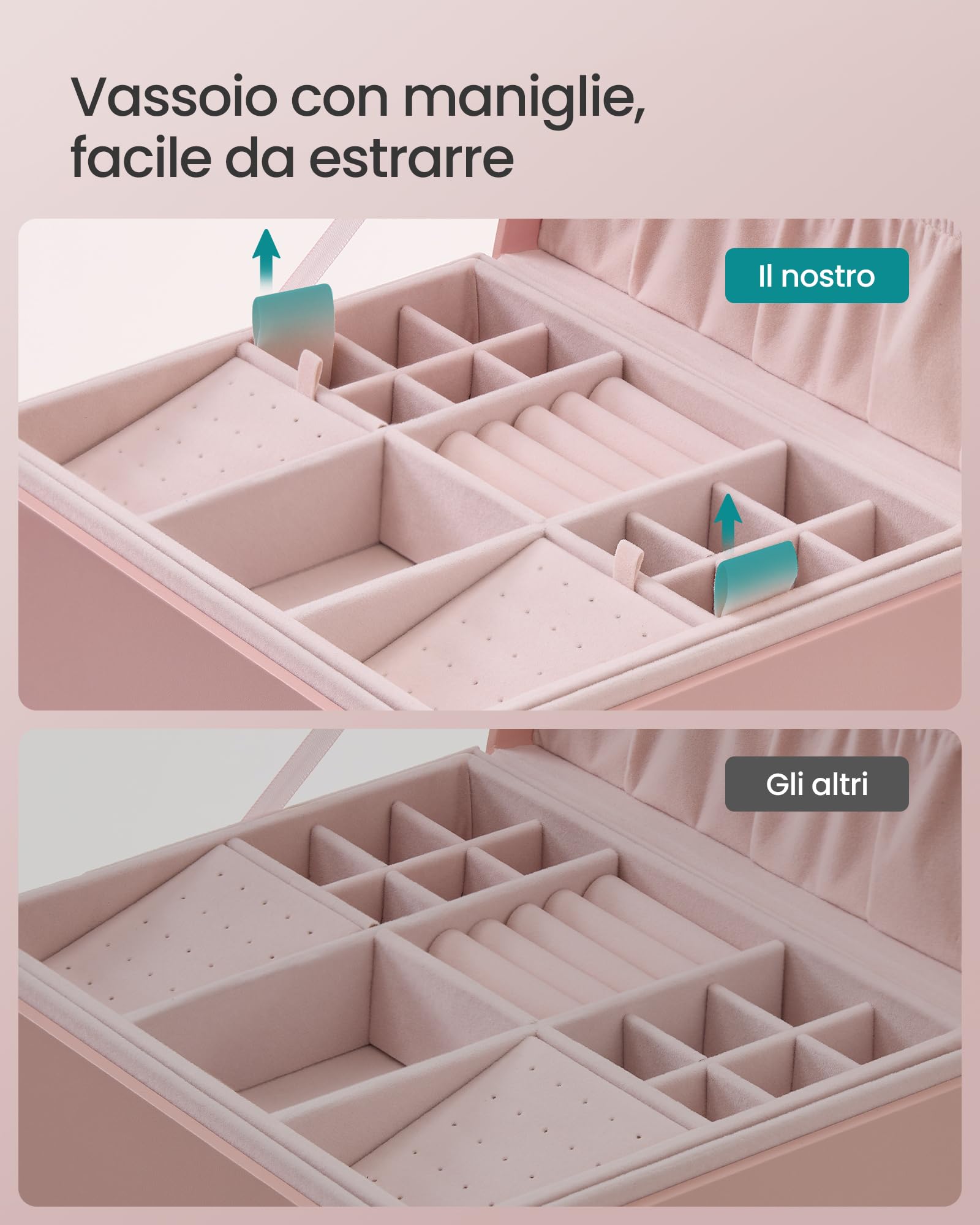 Songmics JBC165R01 scatola portagioie rosa 2 livelli velluto