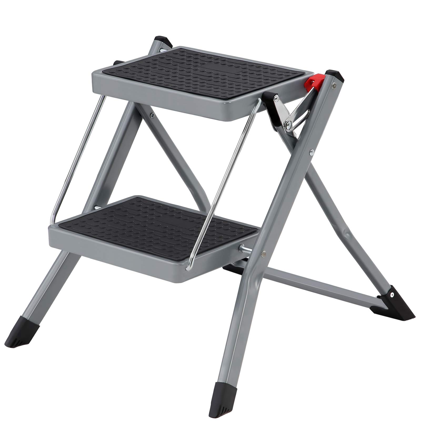 Songmics GSL02WT scaletta 2 gradini acciaio bianco nero