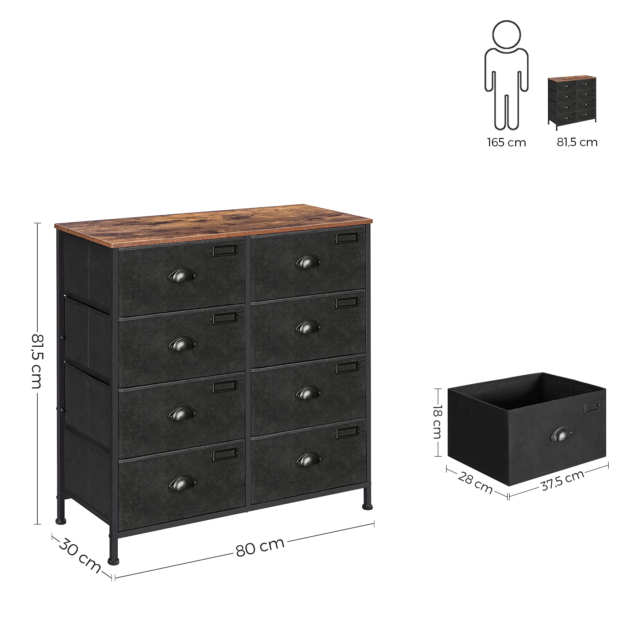 Songmics LVT24H Cassettiera 8 Cassetti Marrone Rustico Tessuto