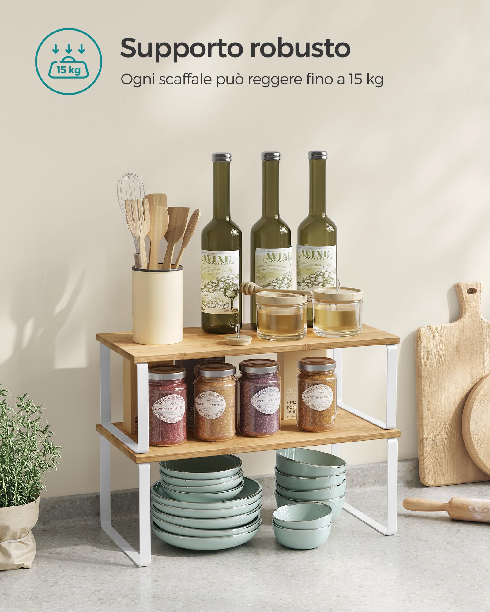 Songmics KCS210W01 set 4 scaffali cucina bianco beige impilabili