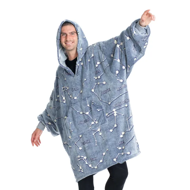 Kanguru Felpa Coperta Cappuccio Stelle Blu Glow 90x95