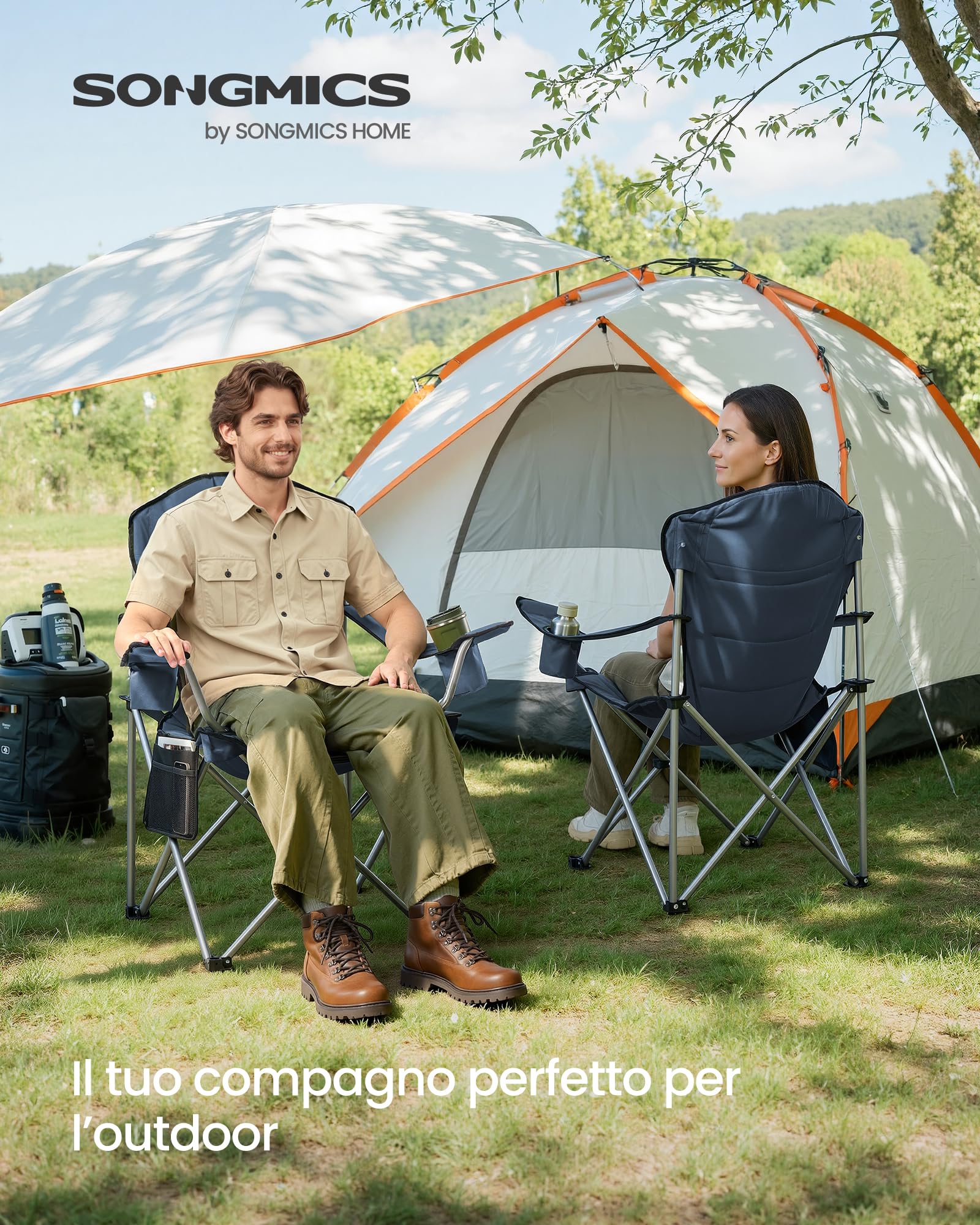 Songmics GCB005QE01-2J sedie campeggio set 2 blu grigio 150 kg