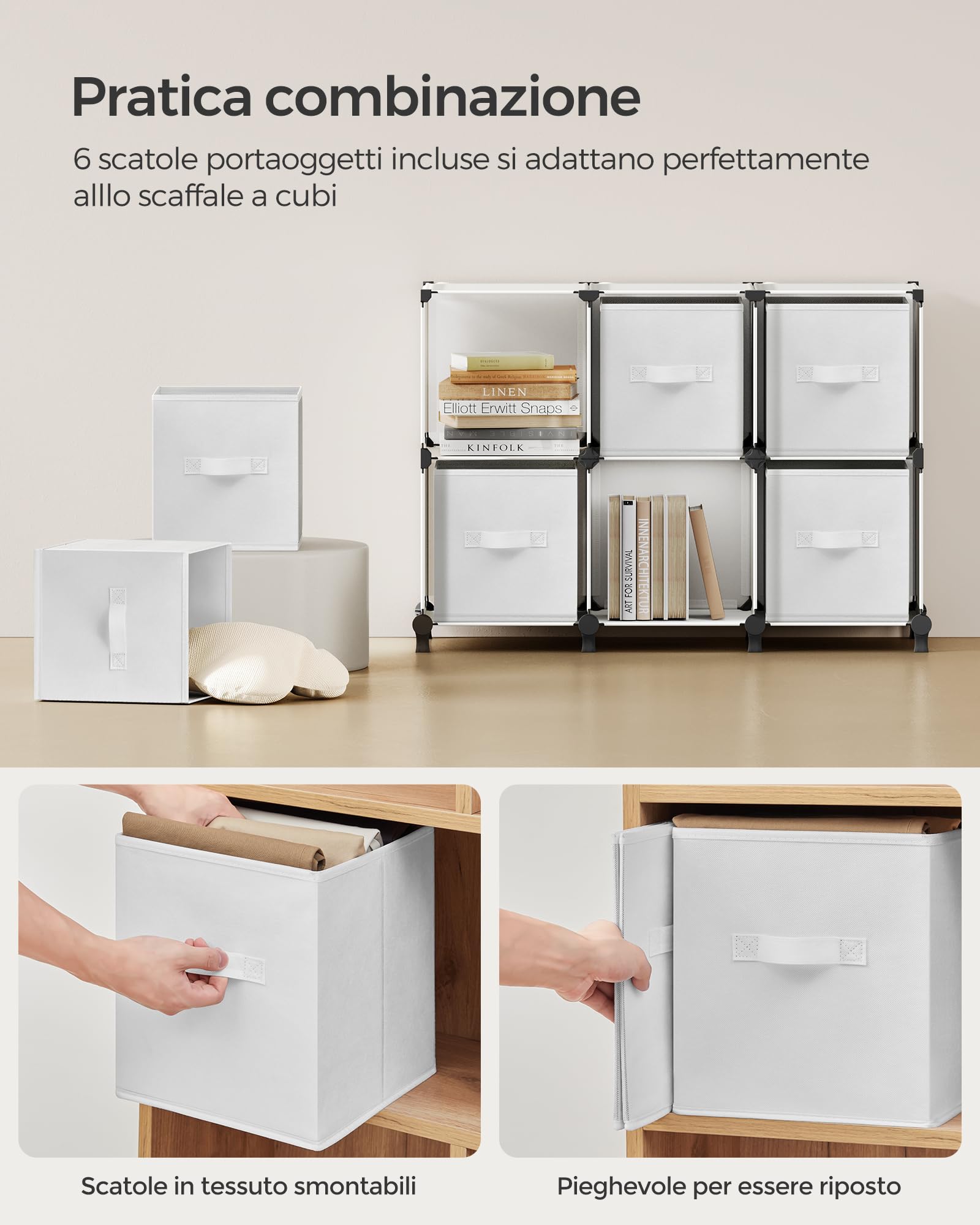 Songmics LPC062W06 scaffale cubi bianco 6 scomparti salvaspazio